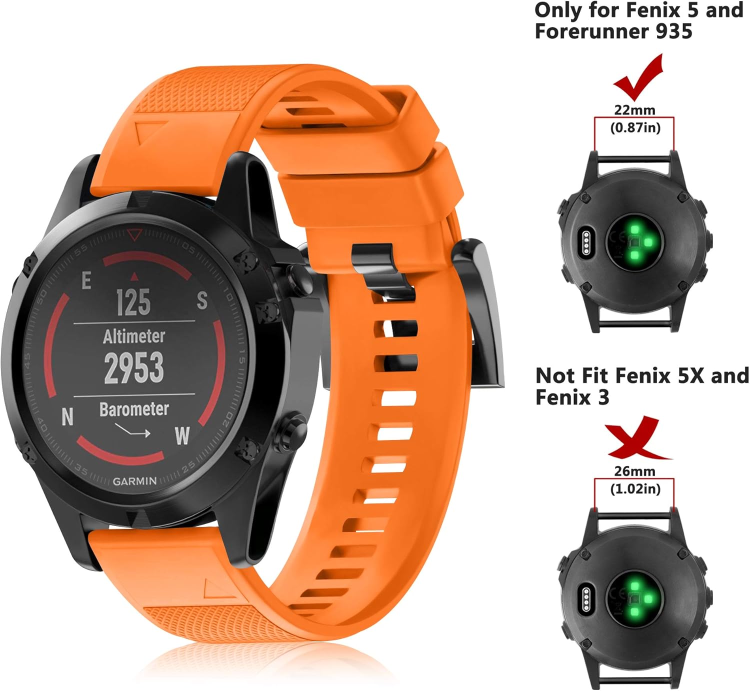 Correas compatibles con Garmin Fenix 5 Watch Correa de silicona de repuesto para Fenix 7Fenix 6Fenix 6 ProFenix 5Fenix 5 PlusForerunner
