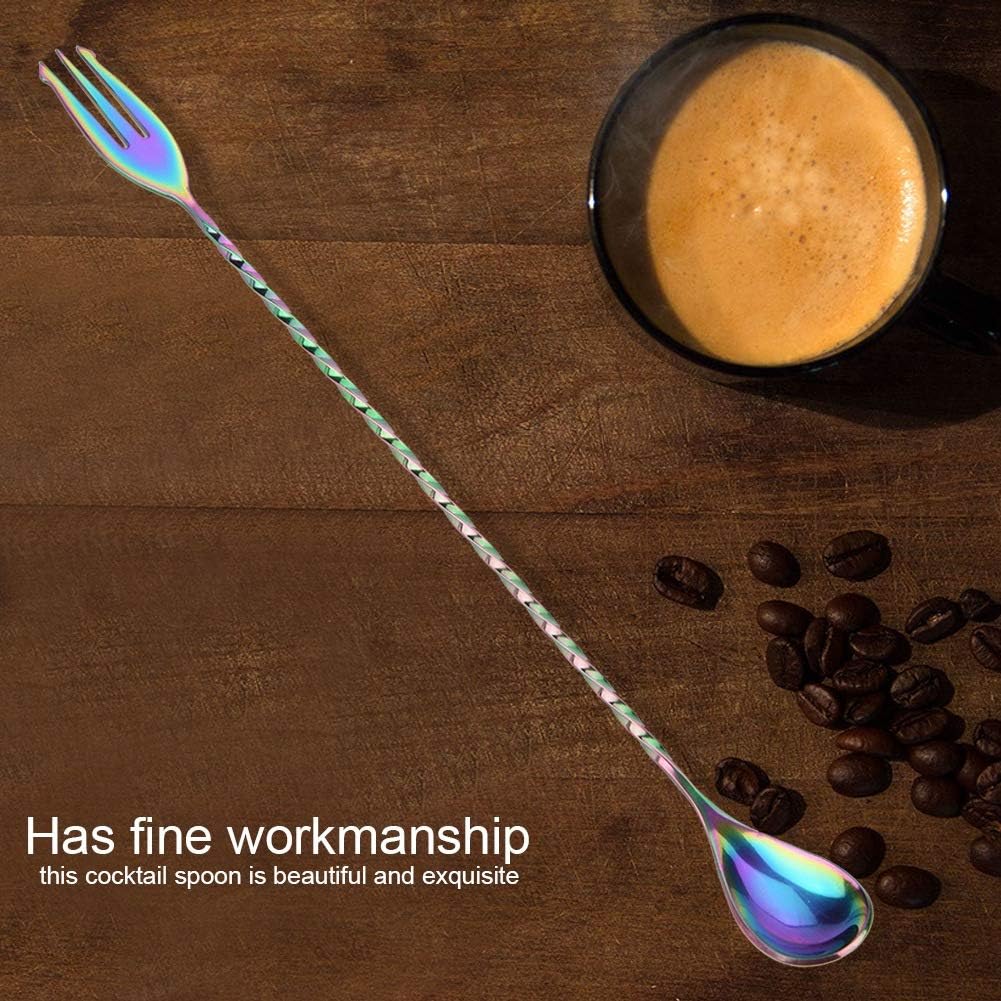 Cuchara de cóctel de acero inoxidable, herramienta de mezcla de mango largo para bebidas, café, capas, duradera y resistente (colorido)