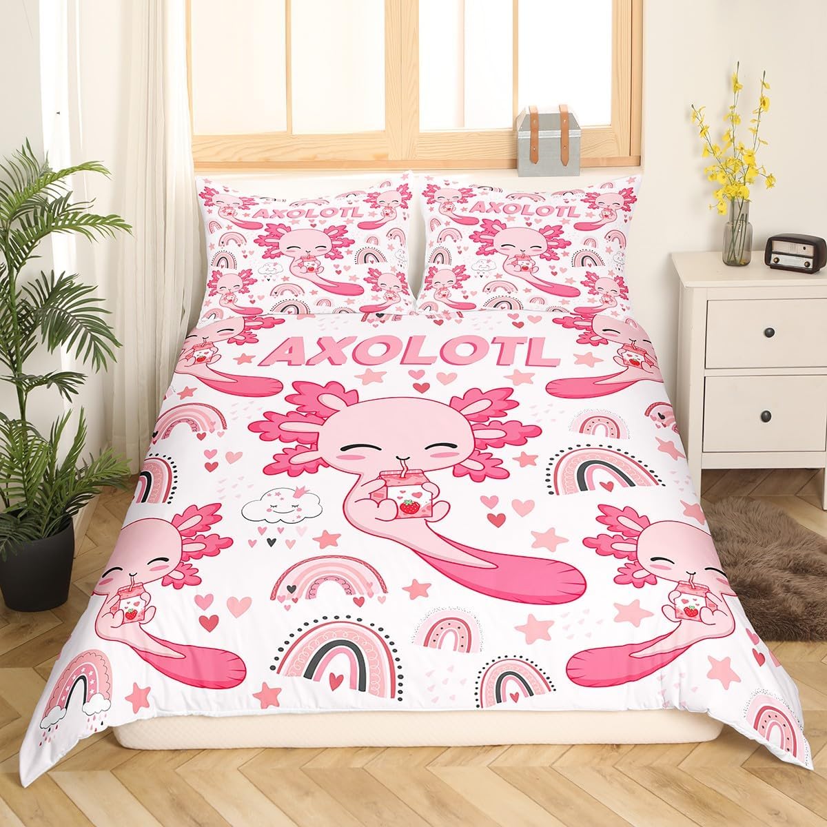 Manfei Lindo juego de funda de edredón para niños, tamaño King, diseño de dibujos animados de estrellas y arco iris, decoración de habitación de