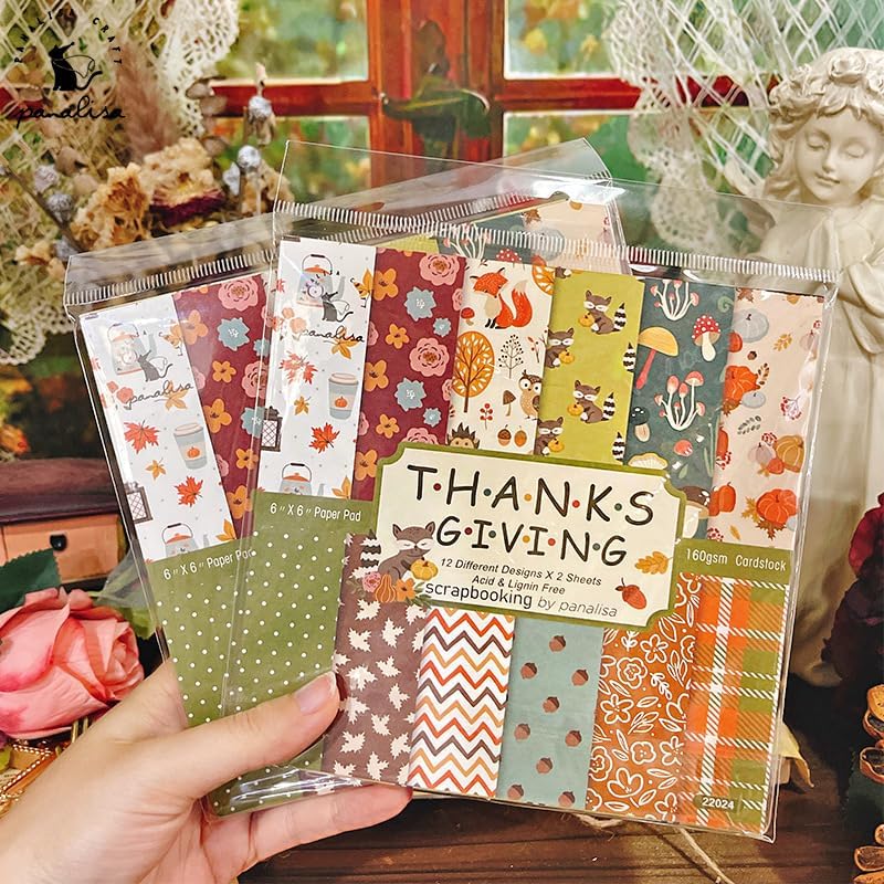 GLKTOPO Bloc de papel para álbum de recortes de 6 x 6 pulgadas, papel decorativo para manualidades con temática de Acción de Gracias, paquete de