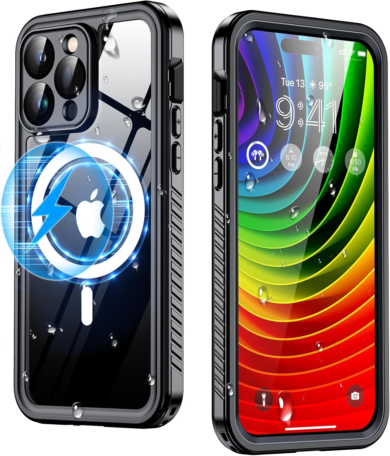 Humixx Funda impermeable para iPhone 14 Pro con anillo magnético, lente 9H integrada y protector de pantalla IP68 bajo el agua compatible con