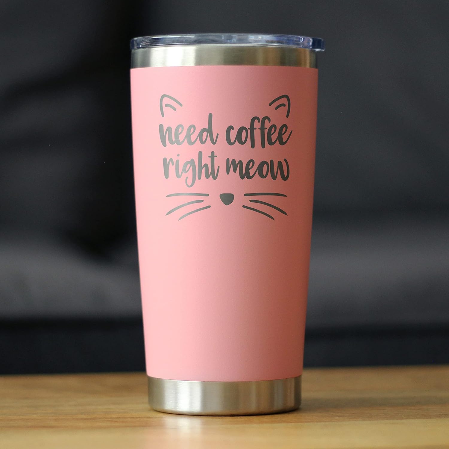 Bevvee Need Coffee Right Meow – Vaso de café aislado con tapa deslizante, taza aislada de acero inoxidable, regalos de café con temática de gatos,