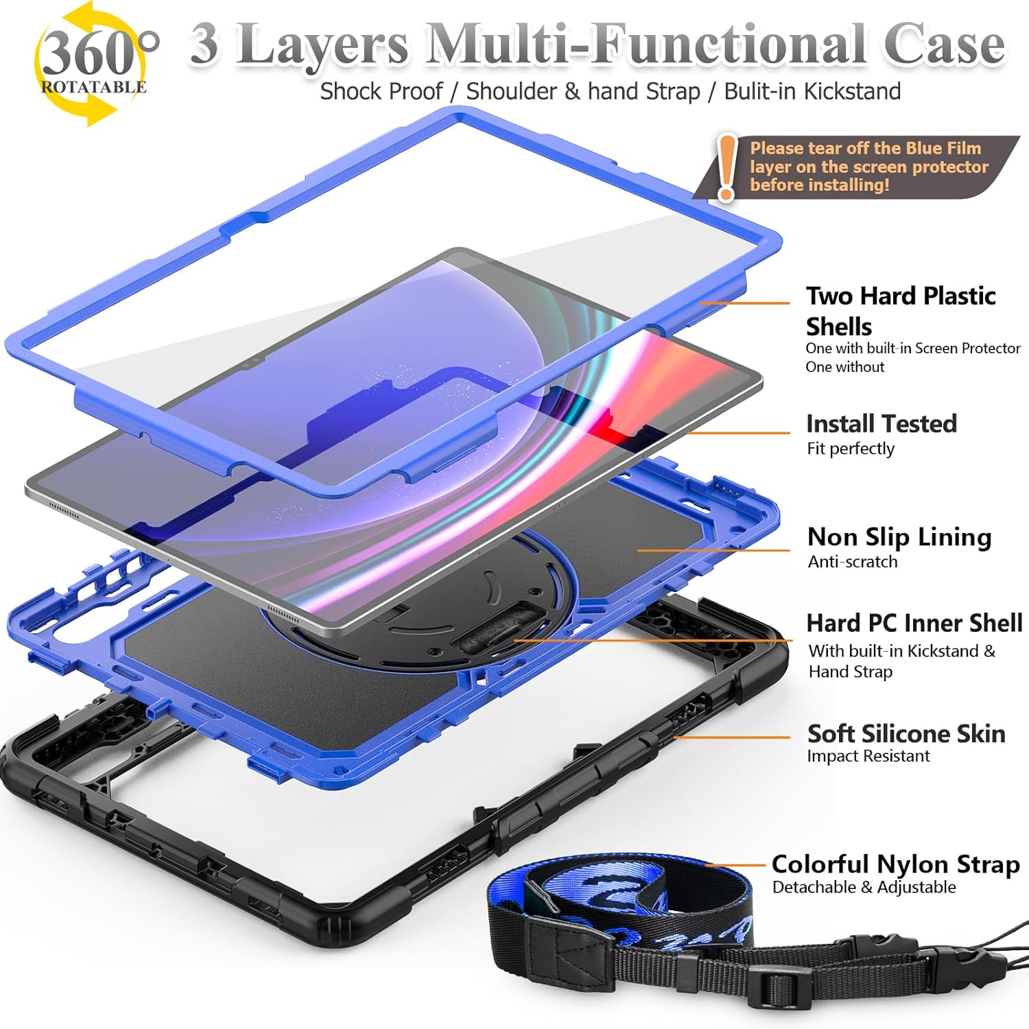 SEYMAC stock Funda para tablet Samsung Galaxy Tab S9 UltraS8 Ultra de 14.6 pulgadas con protector de pantalla y soporte para lápiz correa de mano