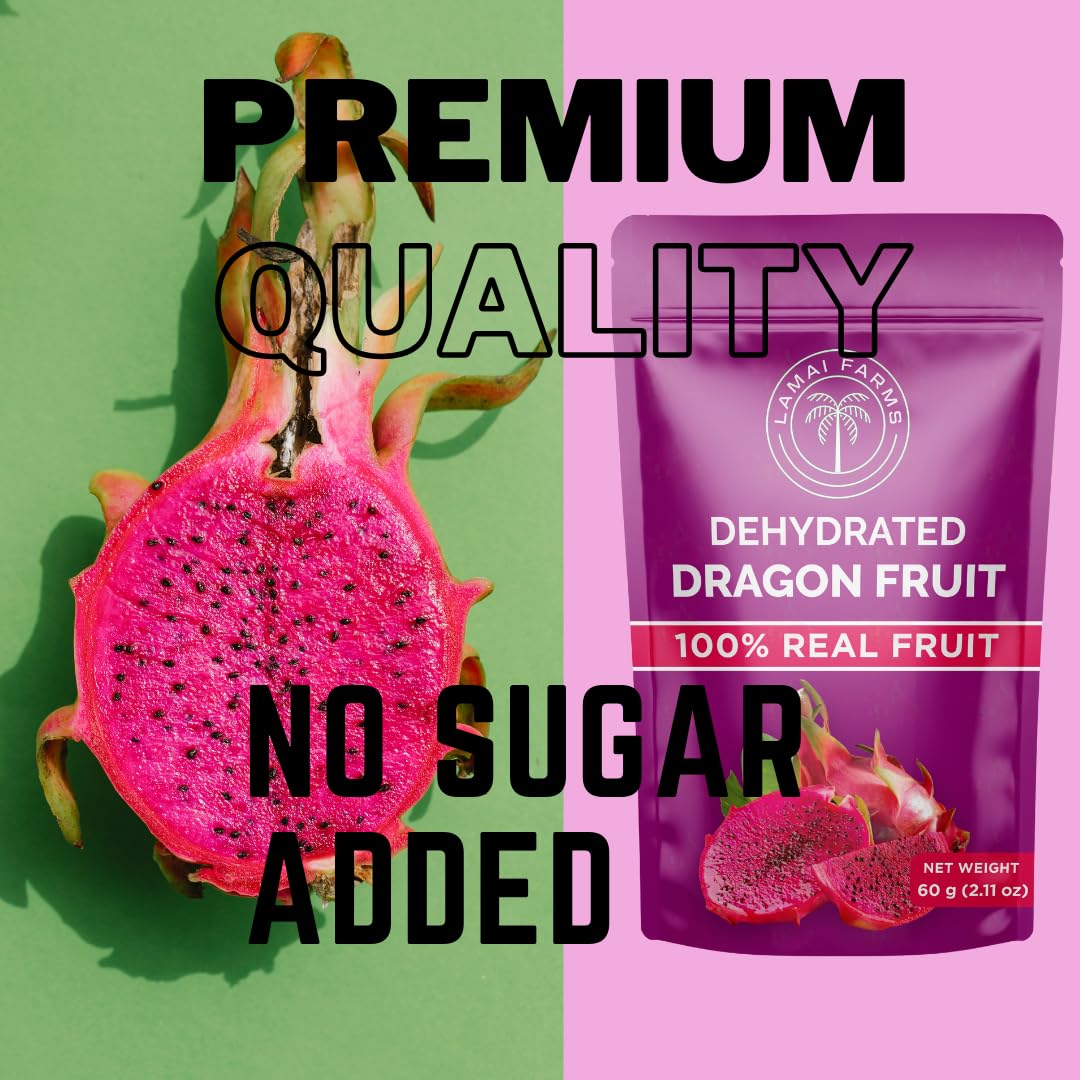 Rebanadas de fruta de dragón seco (2.11 onzas), superalimento  Suave y masticable con semillas crujientes!  Sin azúcar añadido  Saludable  Vegano