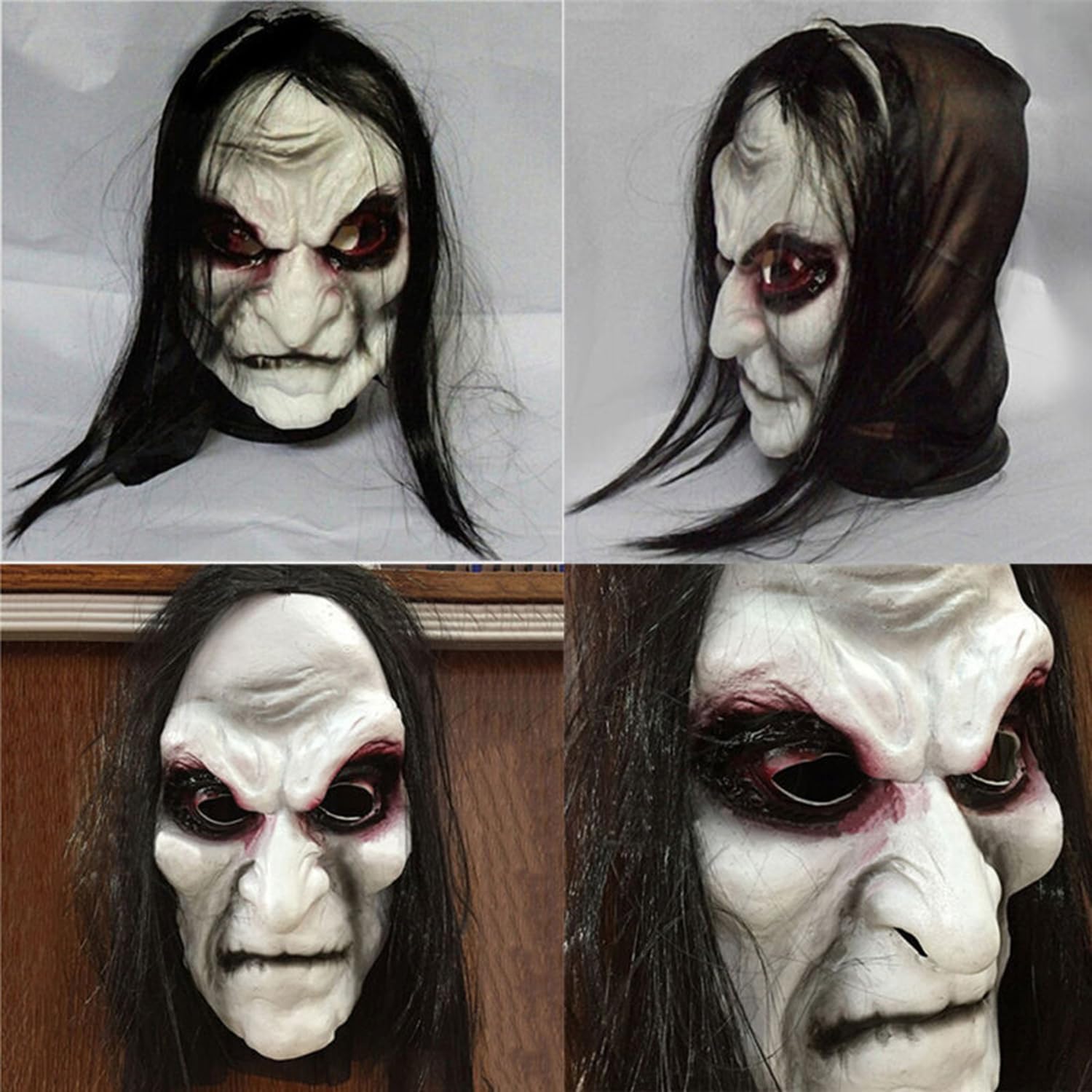 VICDUEKG Máscara aterradora de Halloween con pelo largo, máscara de diablo de terror para cosplay, fiesta espeluznante, disfraz de Halloween,