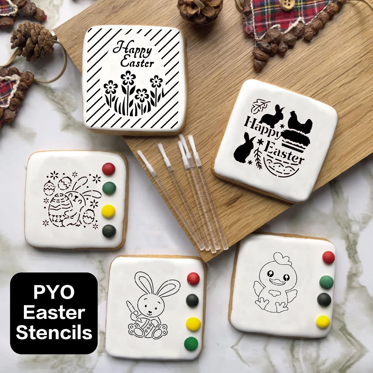 Webakin 16 plantillas de galletas de 5.5 pulgadas para aerografía, plantillas de glaseado real para Stencil Genie, plantillas de galletas de Pascua,