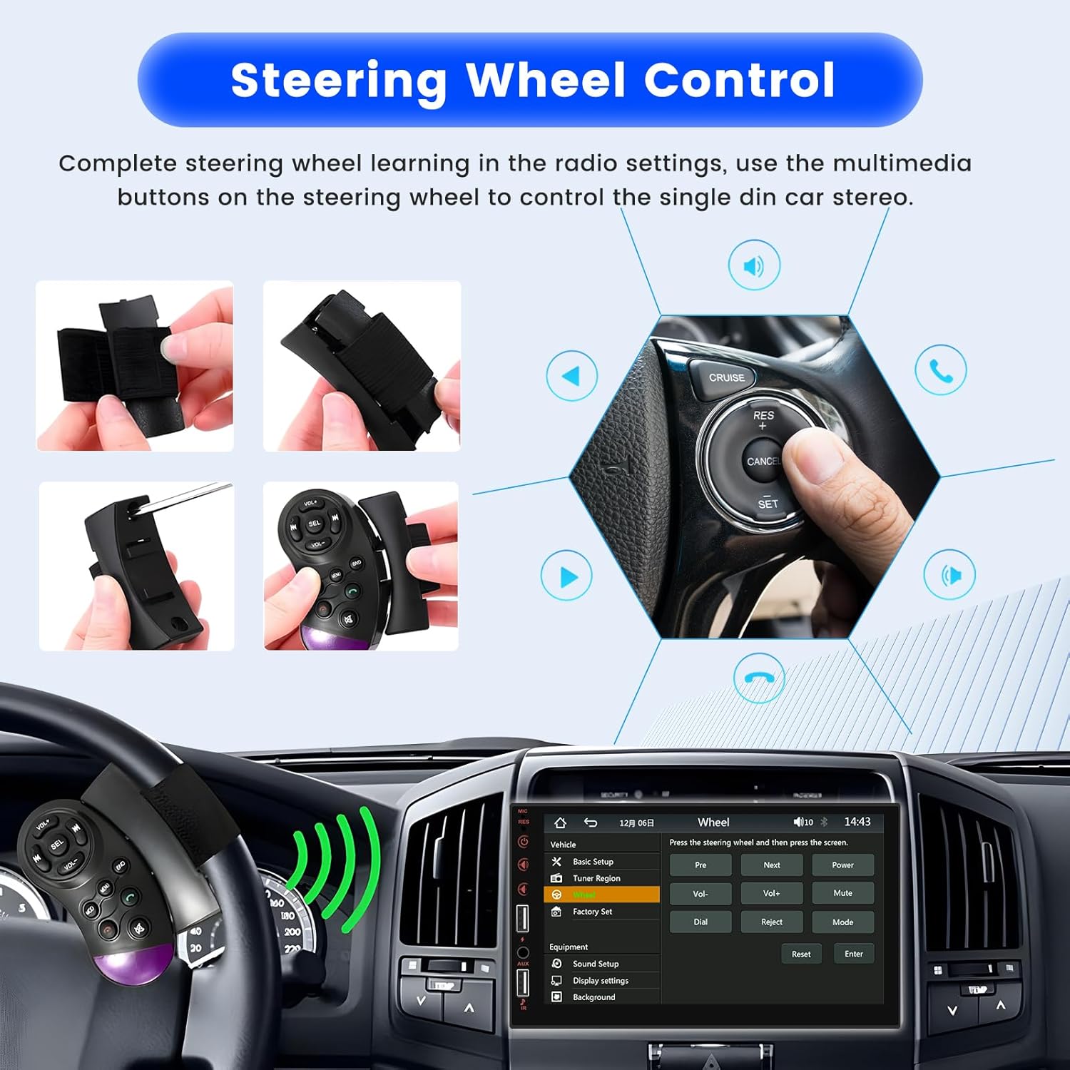 Roinvou Radio de pantalla táctil DIN individual con Carplay con cable y Android Auto, pantalla táctil HD de 7 pulgadas estéreo para automóvil con