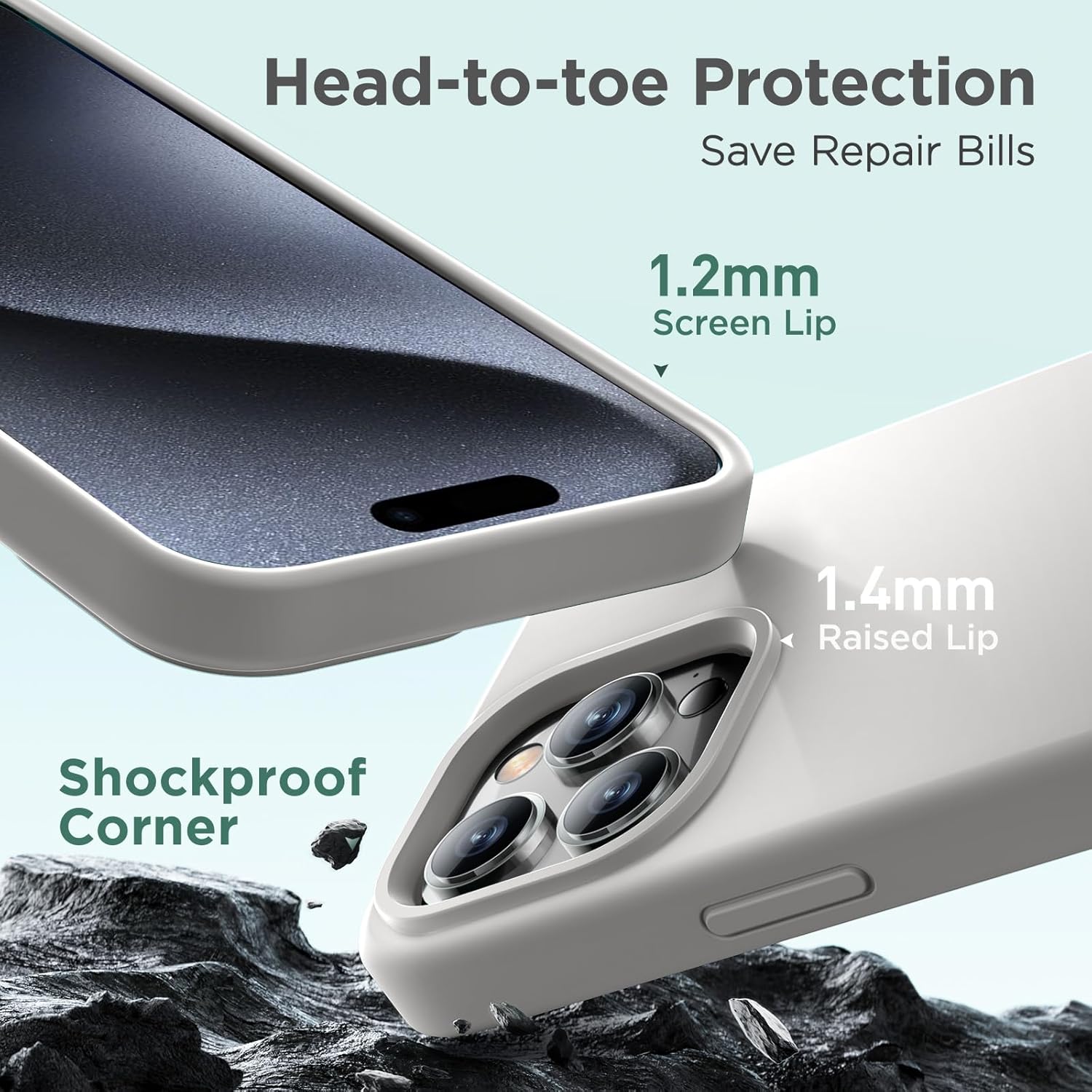 Cordking Funda diseñada para iPhone 15 Pro Max, funda de silicona ultra delgada a prueba de golpes para iPhone 15 ProMax con forro de microfibra