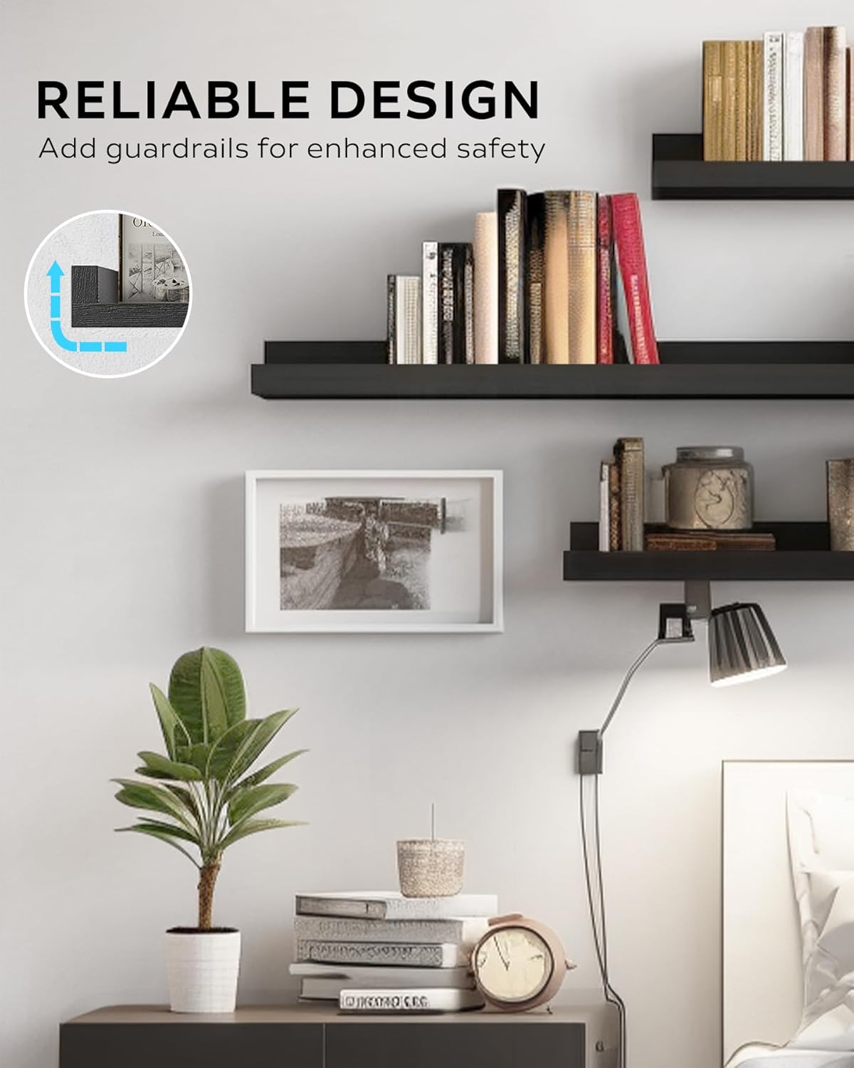 Estantes flotantes pequeños de 16 pulgadas para almacenamiento de decoración de pared, juego de 2, madera para dormitorio, sala de estar, baño,