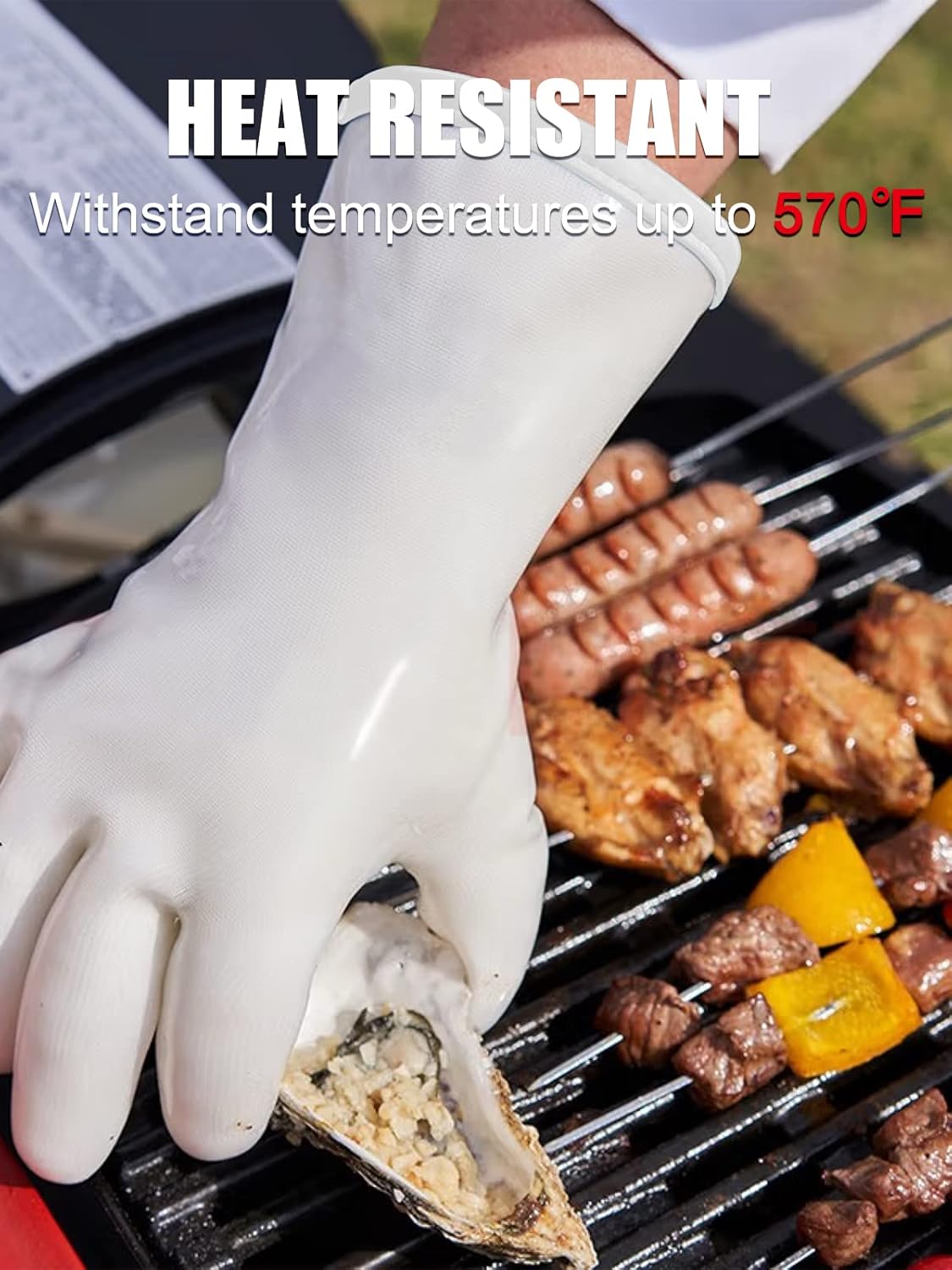 Guantes de horno de silicona líquida, 7 capas (-100 F a 570 F), guantes resistentes al calor, guantes de barbacoa con 5 dedos para tacto de
