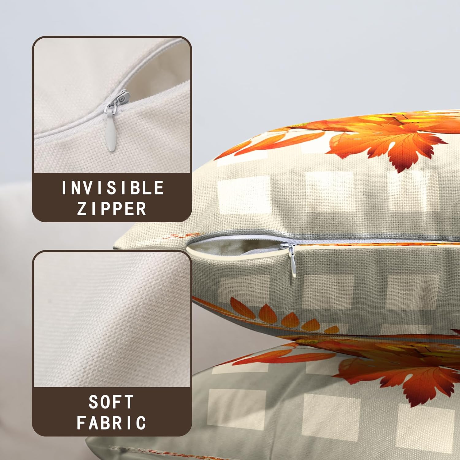 Juego de 2 fundas de almohada decorativas de otoño de 20 x 20 pulgadas, con hojas de arce, calabaza, casa de campo, fundas de almohada de lino