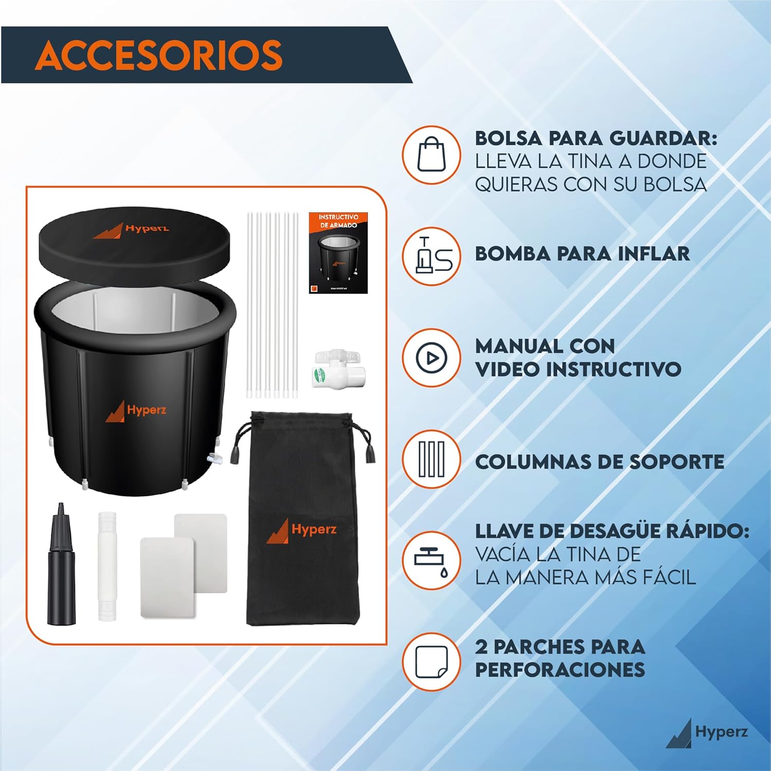 HYPERZ Baño de hielo portátil para entrenamiento de terapia de agua fría, bañera de recuperación de atletas, bañera de inmersión fría (negro)