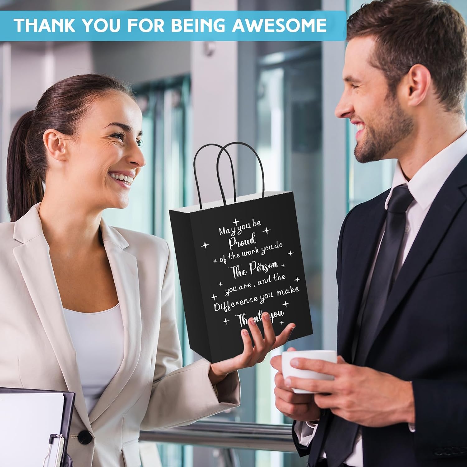 Fulmoon 50 bolsas de regalo de agradecimiento a granel para empleados, bolsas de papel de agradecimiento con asas para empleados, compañeros de