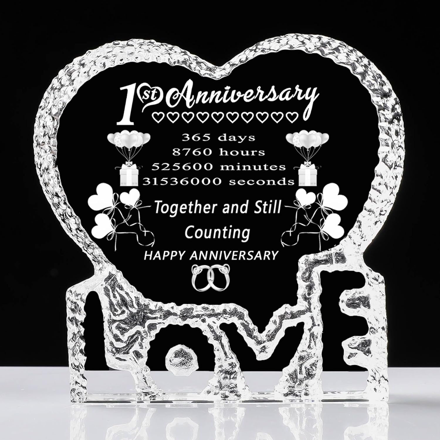 Un regalo de cristal para el primer año de aniversario de boda, recuerdo de matrimonio para pareja, él, su esposo, esposa