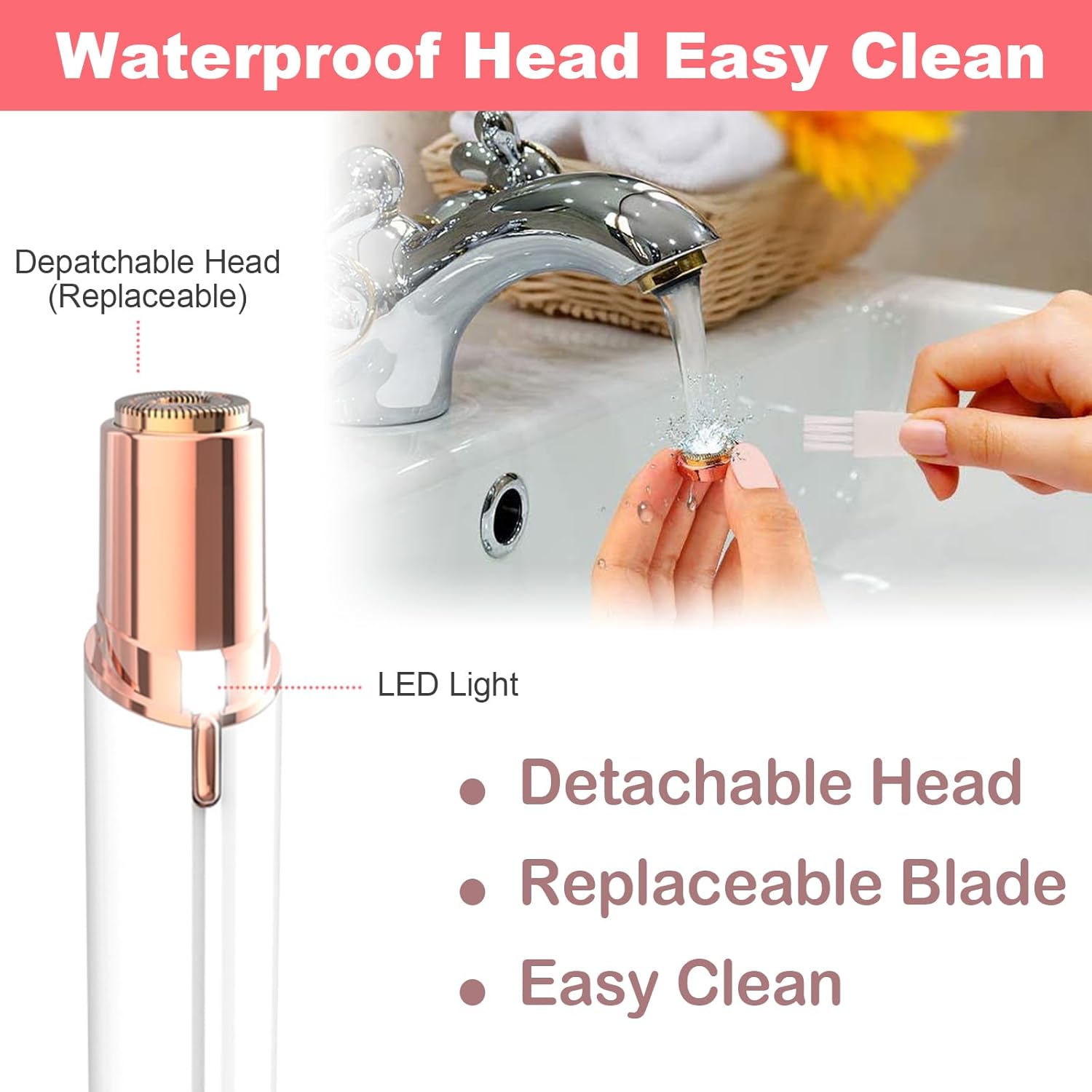 Removedor de vello facial, afeitadora para mujeres, recargable por USB, IPX6, impermeable, para labios, cuerpo, brazos, bigotes, pelusa y barbilla