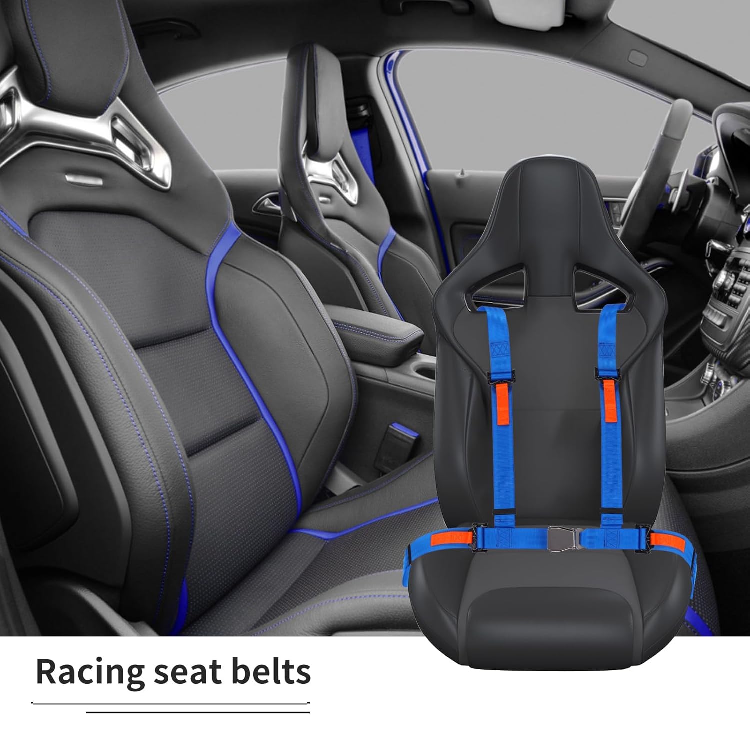 Yakitoko Juego de arnés de seguridad universal de 4 puntos de 2 pulgadas, compatible con Go Kart, UTV, ATV, Racing Blue