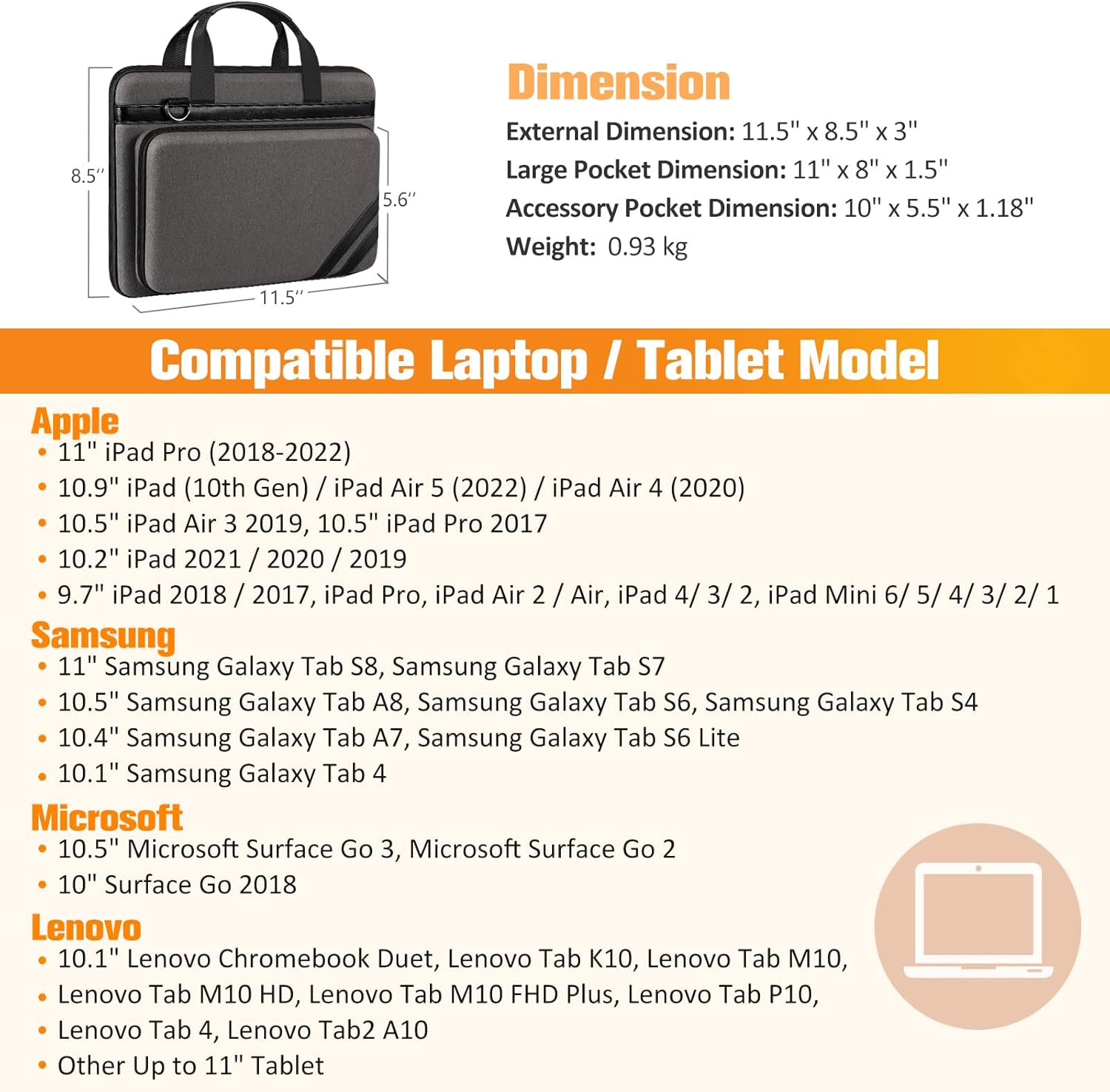 FINPAC Funda para tablet de 11 pulgadas, bolsa de hombro con bolsillo para accesorios para iPad Pro de 11 pulgadas (2018-2024), iPad de 10.9