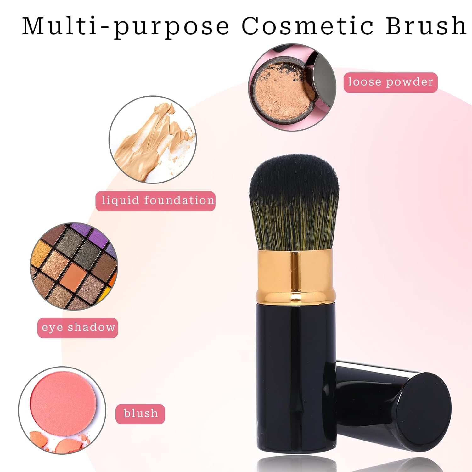 Brocha portátil para rubor, paquete de 2 brochas de maquillaje retráctiles Kabuki, brochas de maquillaje de viaje con cubierta para rubor,