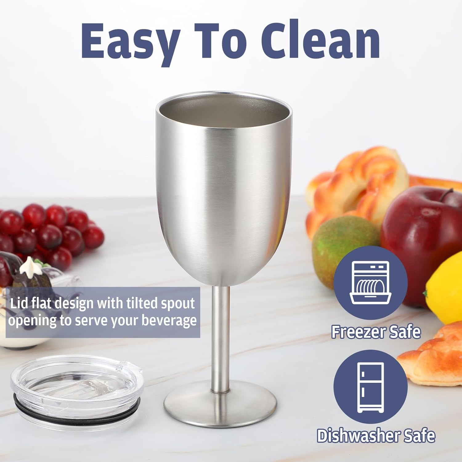Photect Paquete de 6 copas de vino de acero inoxidable con tapa, 10 onzas, doble pared aislada, copas irrompibles con popote para beber y cepillo