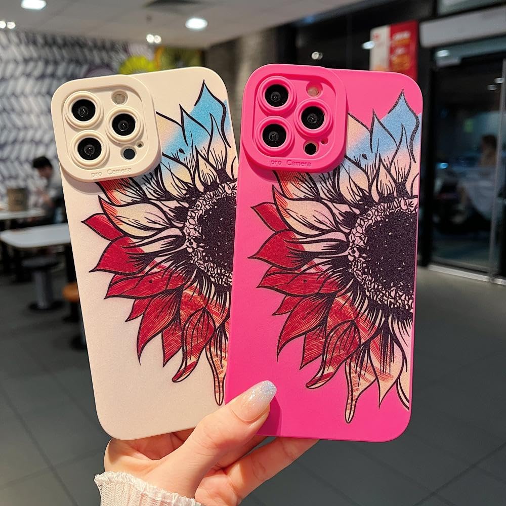 MINSCOSE Funda compatible con iPhone 13 Pro Max, bonito diseño pintado de girasol, delgada, suave, silicona líquida, floral, lisa, protección de