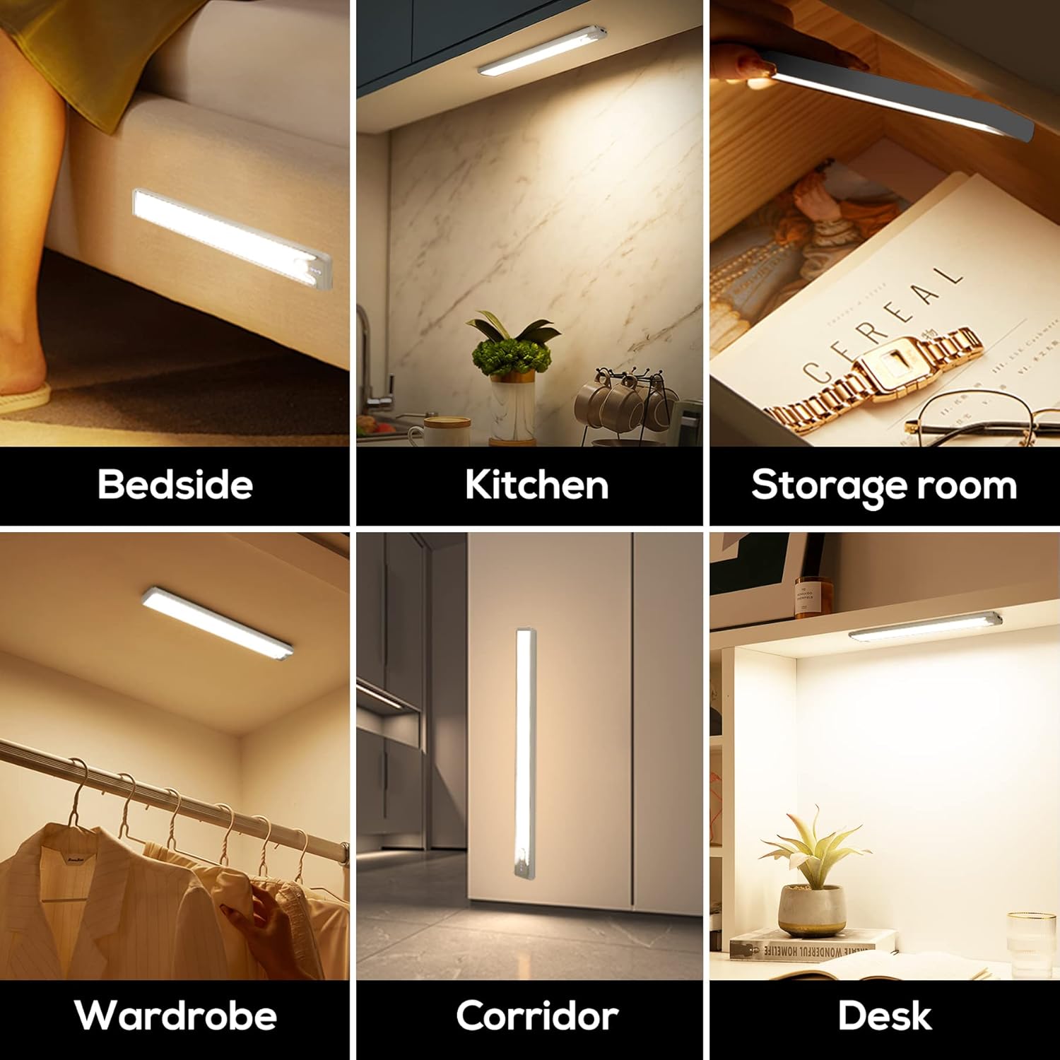 Homelist 60 luces LED para debajo del gabinete, iluminación inalámbrica para debajo del gabinete, sensor de movimiento para interiores, luz de