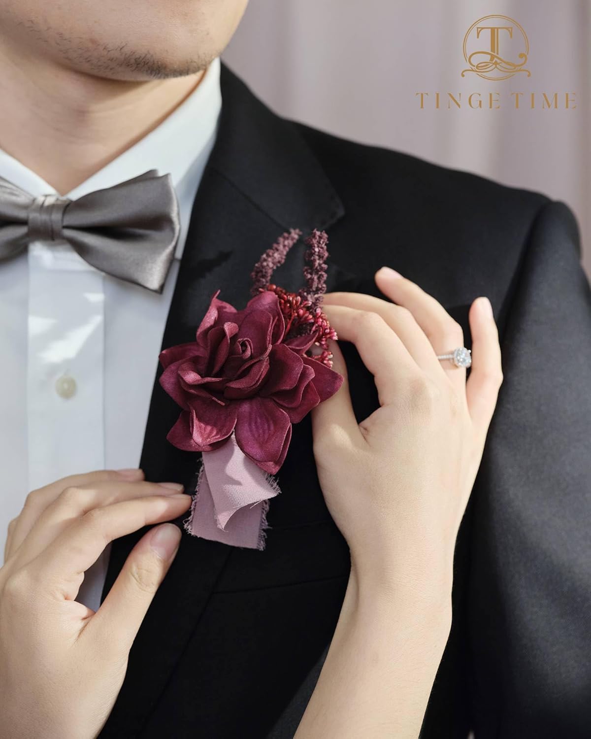 TINGE TIME Boutonniere – Juego de 6 boutonniere de boda para hombre, Boutonniere para novio, novio y padrino, juego de boutonniere para graduación,