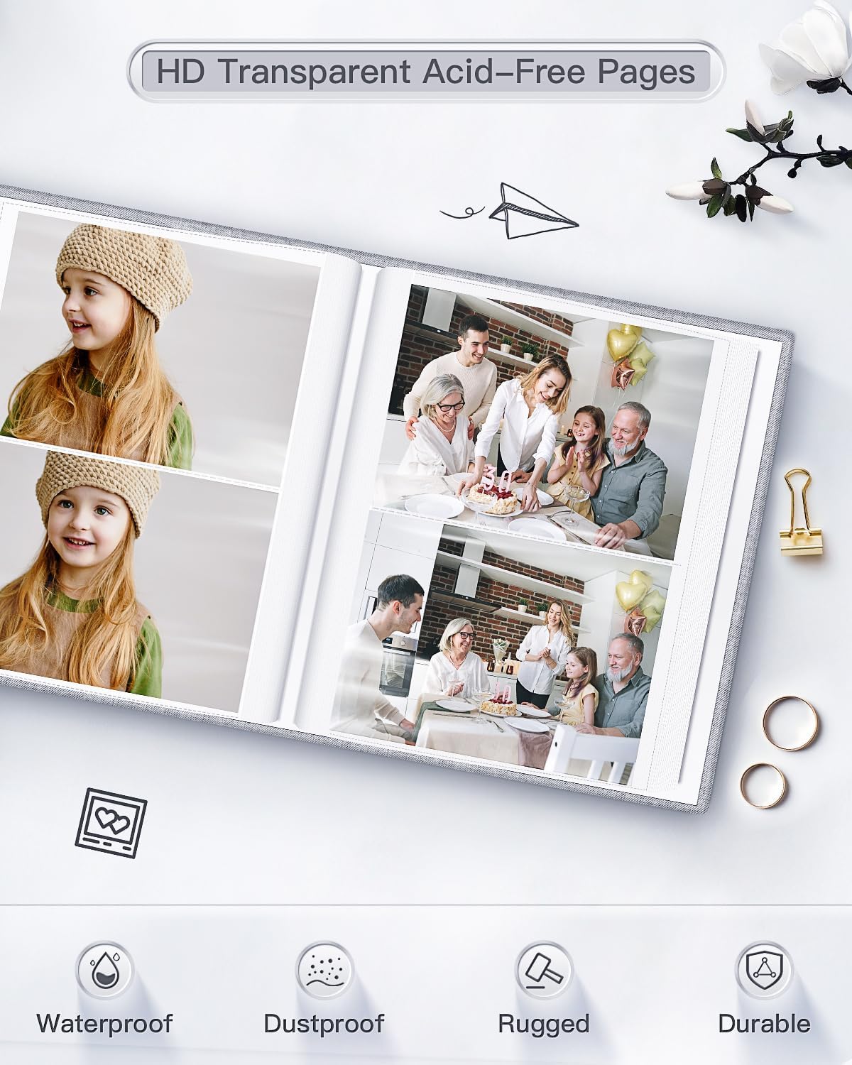 Popotop Álbum de fotos de 4 x 6  200 fotos libros con 200 bolsillos horizontales, álbumes de cubierta de lino para familia, boda, aniversario, fotos