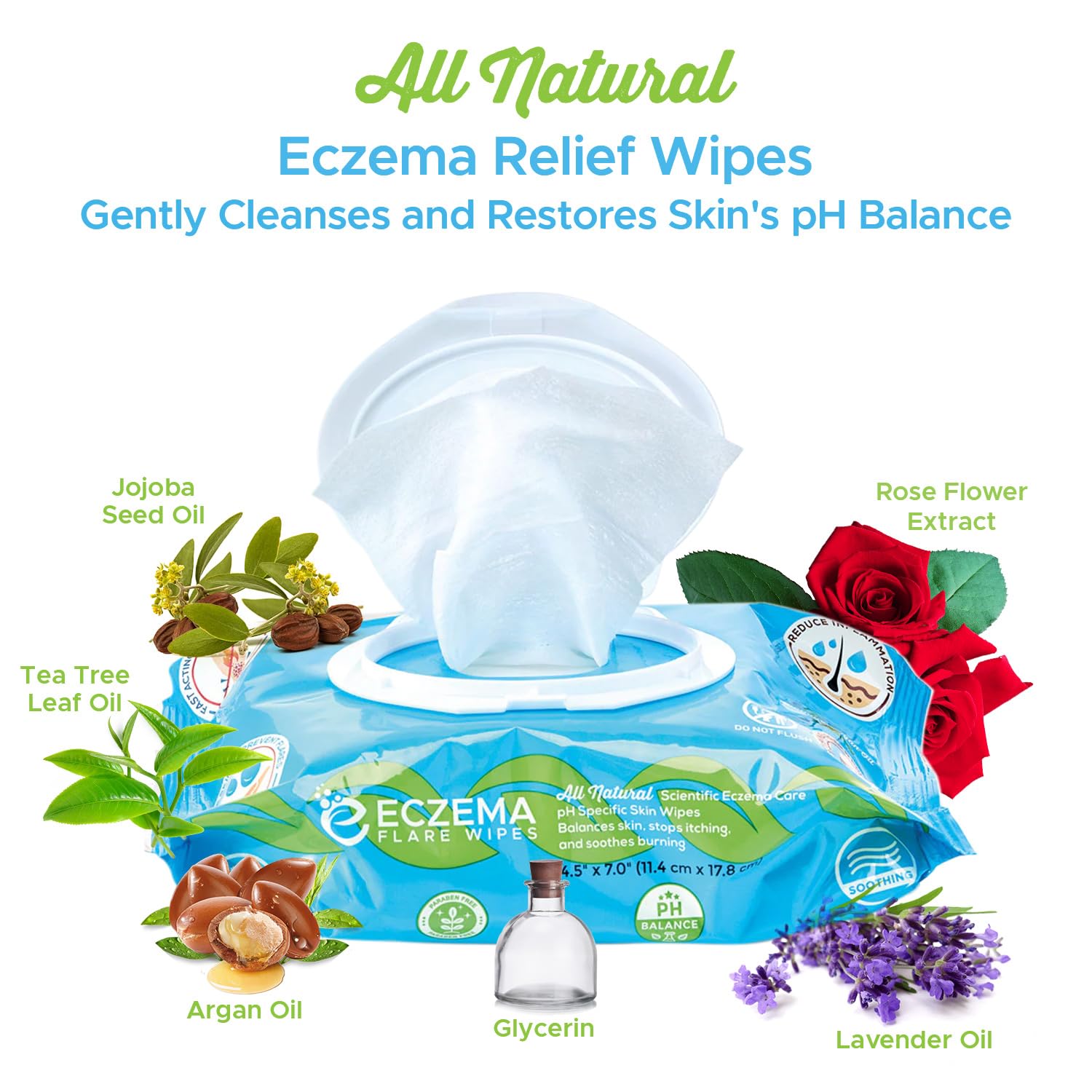 Eczema Flare Wipes – Alivio del eccema de acción rápida totalmente natural, antipicazón, reduce la inflamación y protege la barrera de la piel,