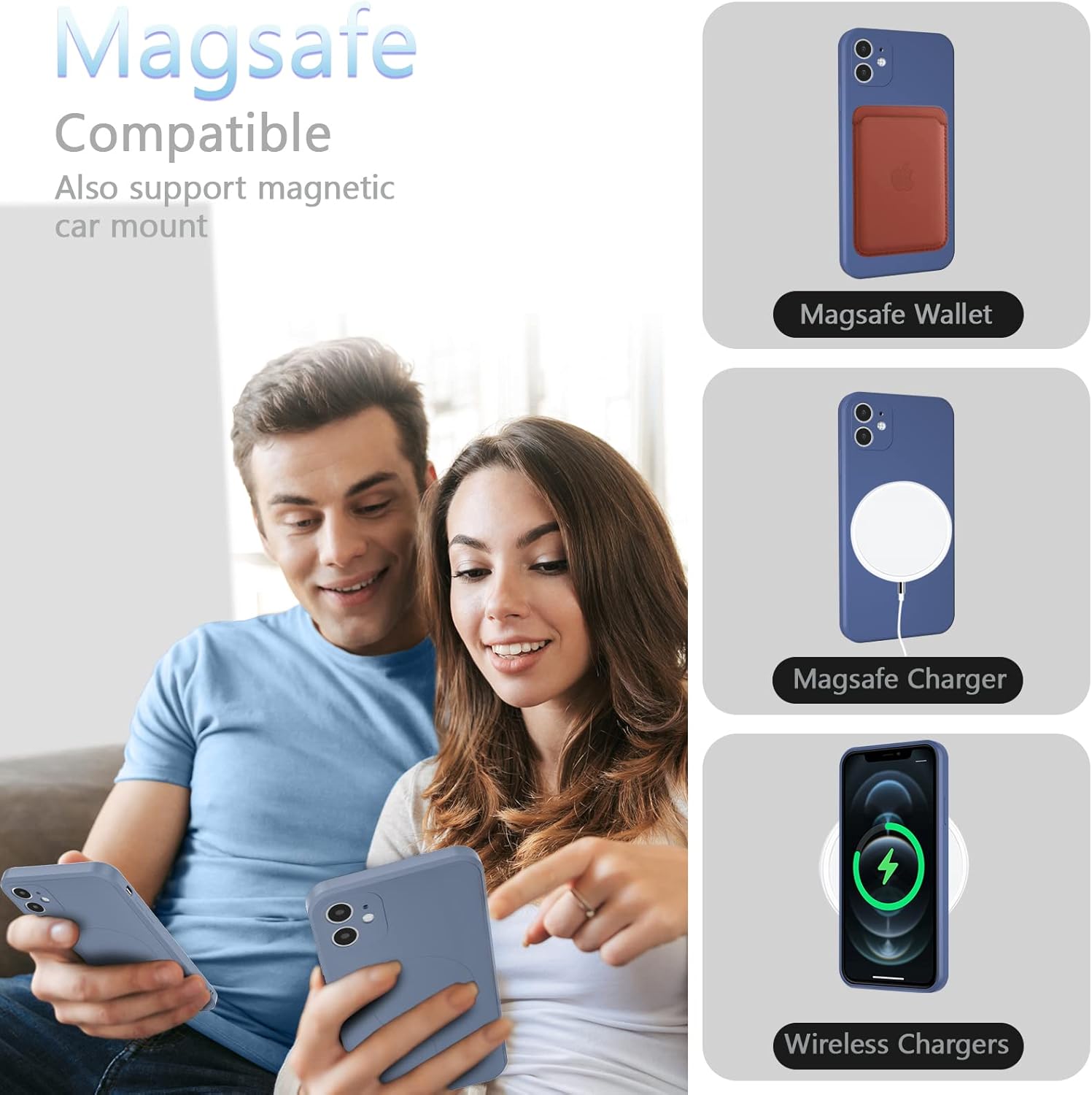 UEEBAI Funda de silicona líquida con carga inalámbrica para iPhone 13 de 6.1 pulgadas, imanes integrados compatibles con MagSafing de carga más