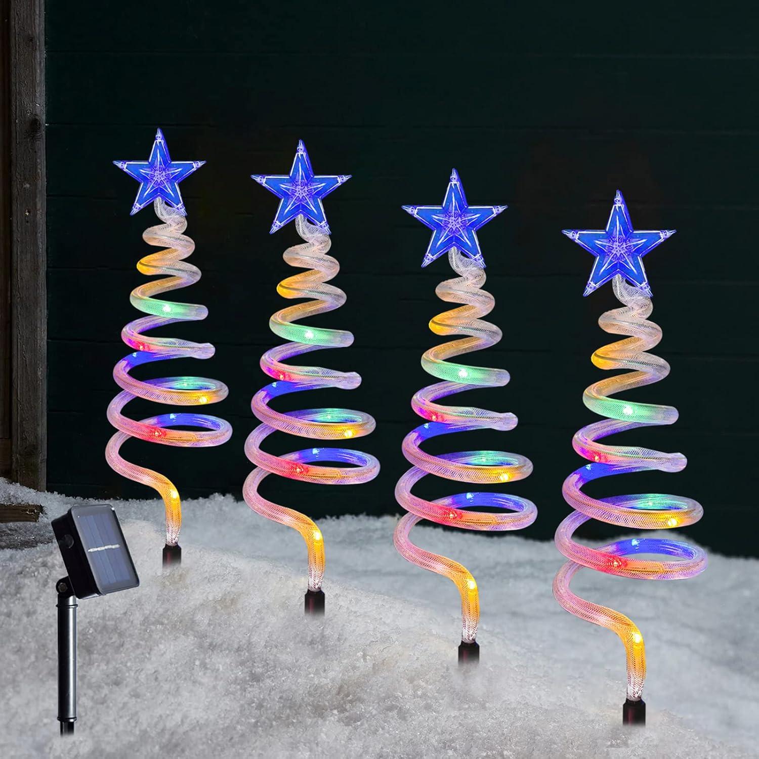 Juego de 4 luces en espiral para árbol de Navidad, preiluminadas con energía solar, 40 LEDs, para decoración de Navidad al aire libre, para camino,