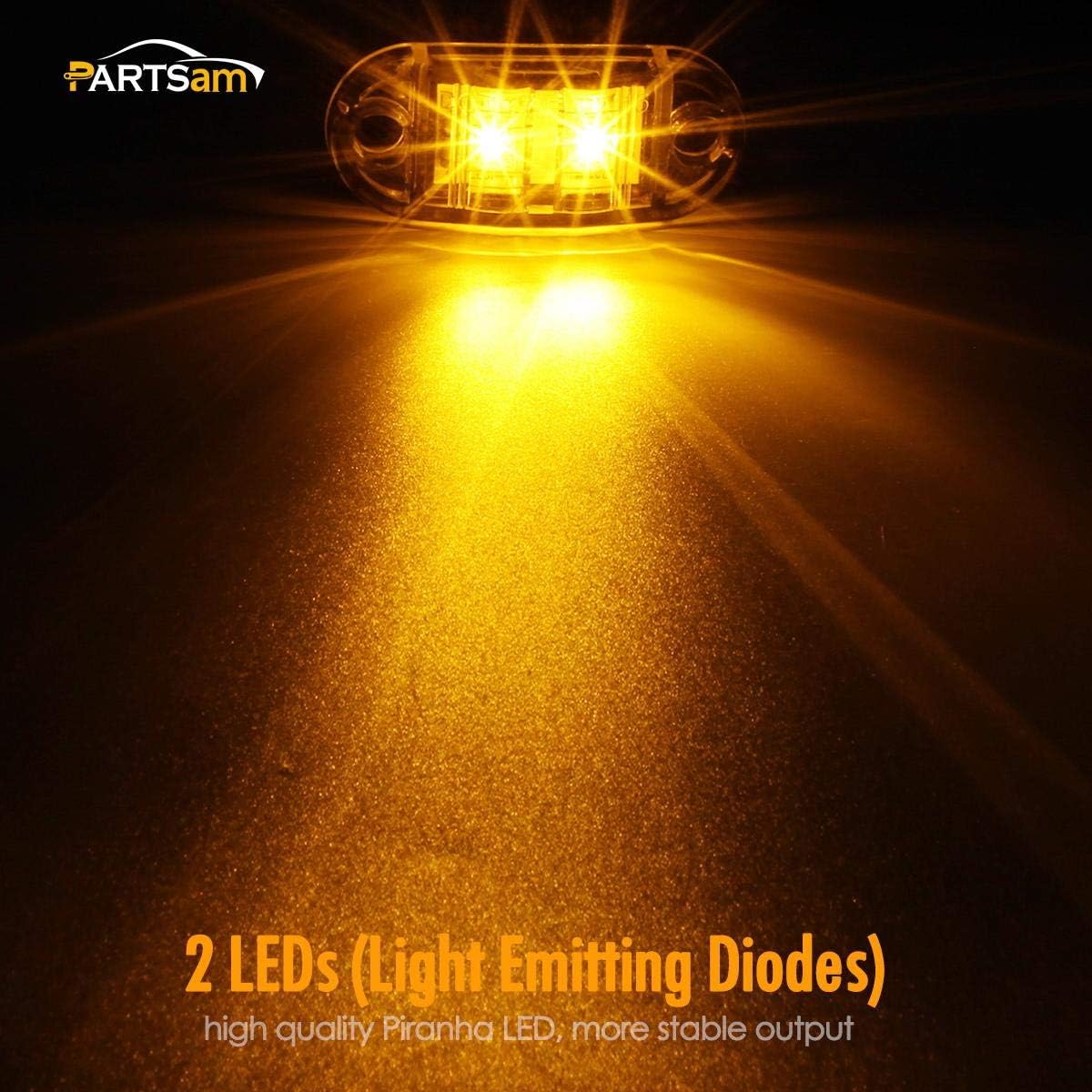 Partsam 4 luces LED ovaladas de 2.5 pulgadas, color ámbar, luces laterales, 2 diodos, lente transparente, montaje en superficie, remolque, barco,