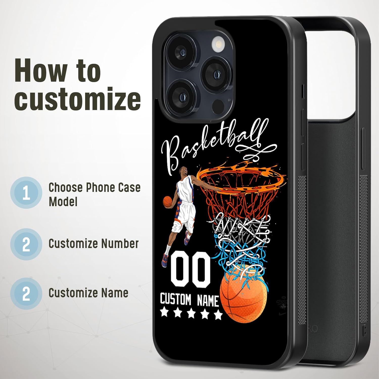 Fundas de teléfono de baloncesto personalizables con número de nombre  para iPhone 8 11 12 13 14 15 Pro Max Plus Mini X, para Samsung A02 A03 A10