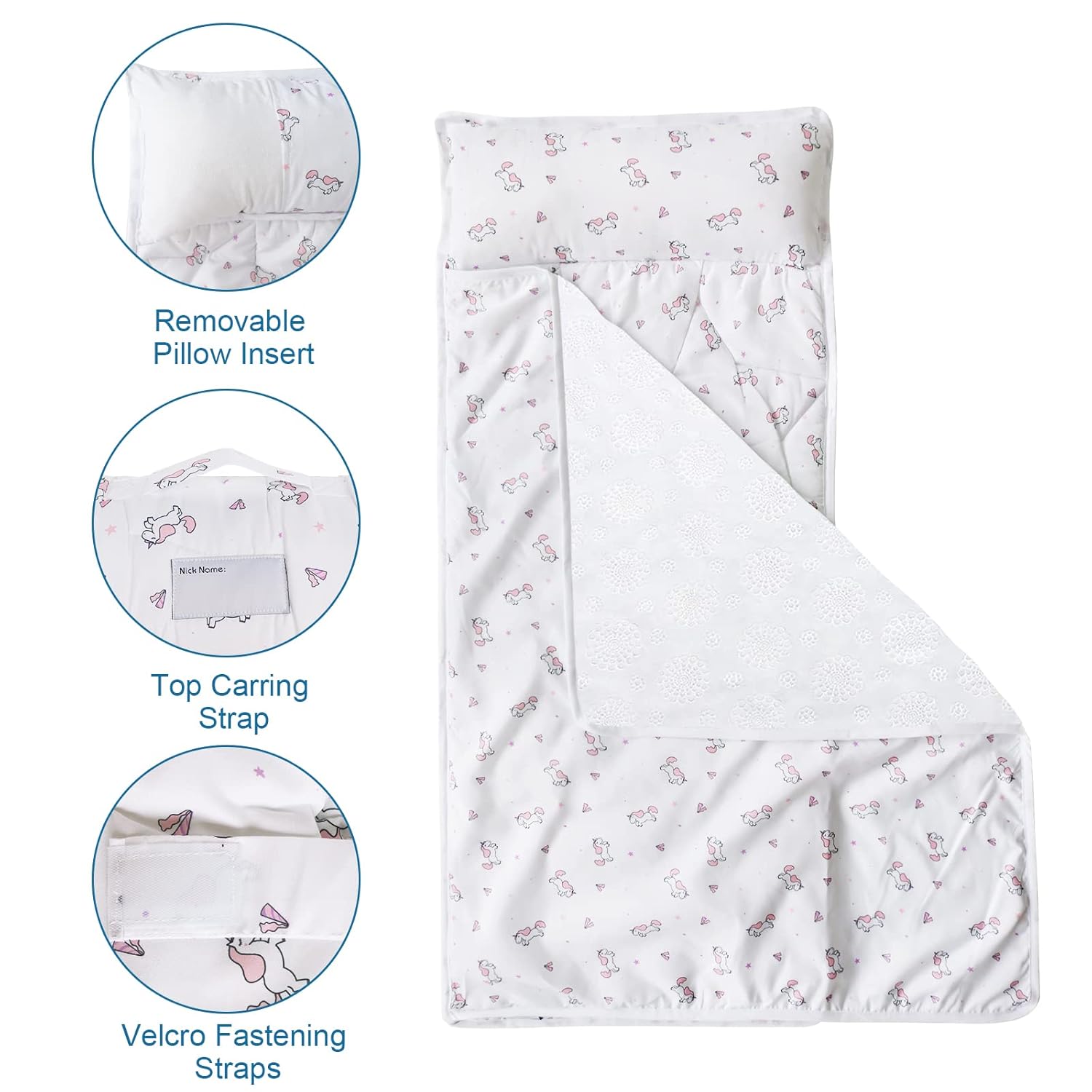 Tapete para siesta para niños pequeños con almohada y manta de 50 x 21 x 1.5 pulgadas, tapete para siesta para niños y niñas, súper suave y