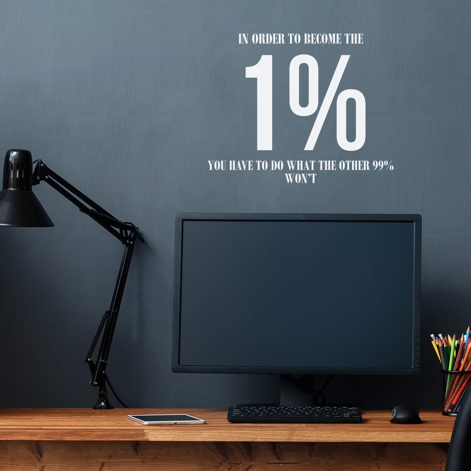 Calcomanía de vinilo para pared, con el fin de convertirse en el 1% – 17 x 21 pulgadas – Moderna cita motivacional positiva para el hogar,