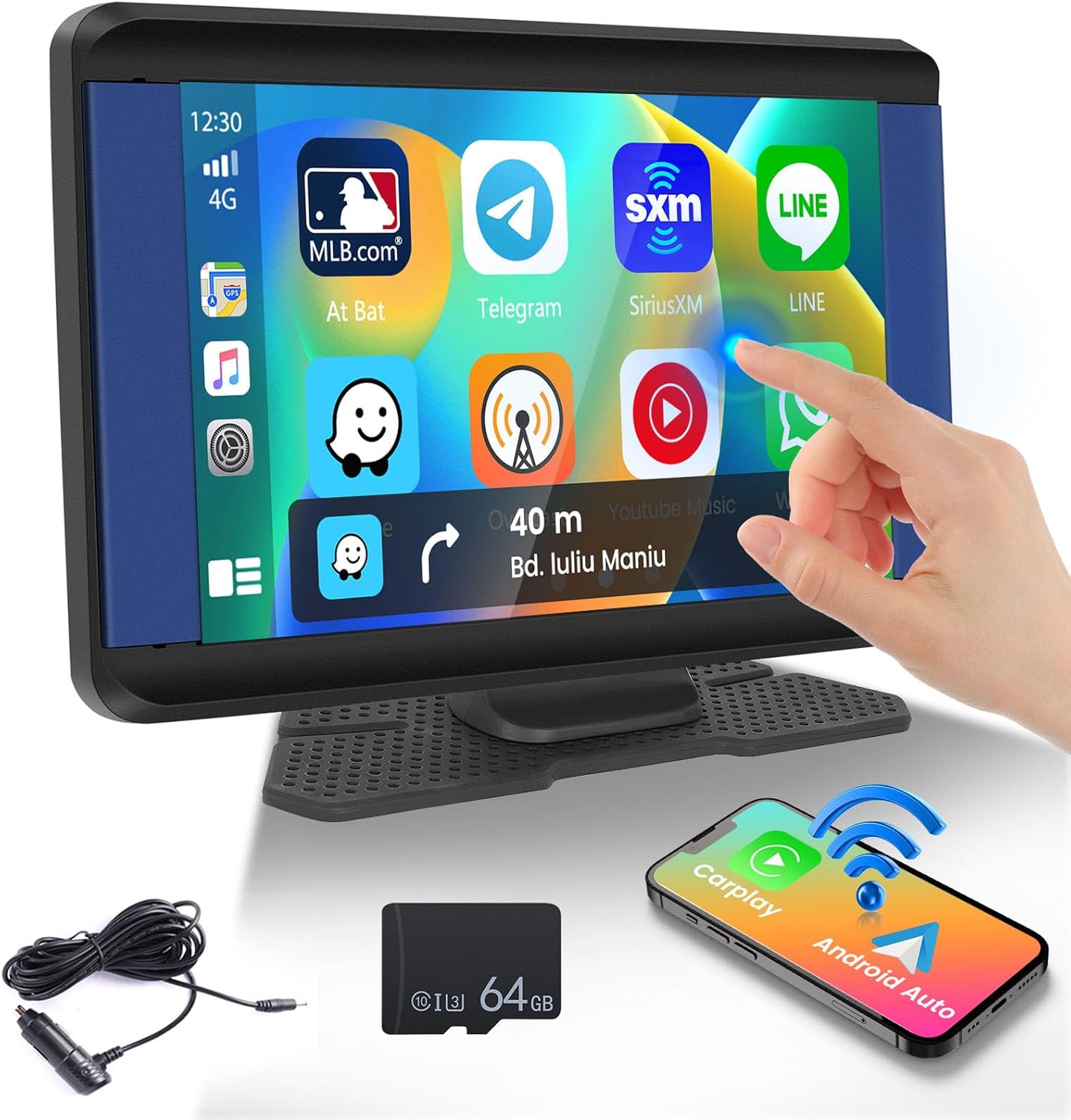 Inefala Estéreo portátil inalámbrico para automóvil Apple CarPlay de 7 pulgadas, soporte para tablero CarPlay con Android Auto, pantalla táctil