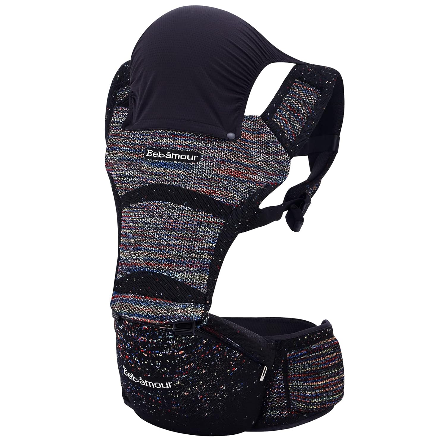 Bebamour Portabebés para recién nacidos a niños pequeños con asiento de cadera, portabebés delantero y trasero, portabebés con capucha y 3