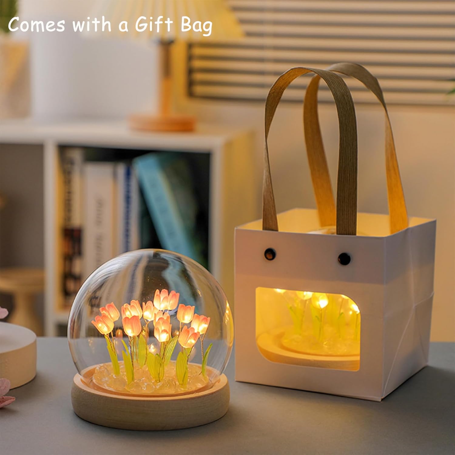 T TOVIA Tulip – Lámpara de mesa de flores artificiales para dormitorio, lámpara de dormir romántica para el día de la madre, cumpleaños y aniversario