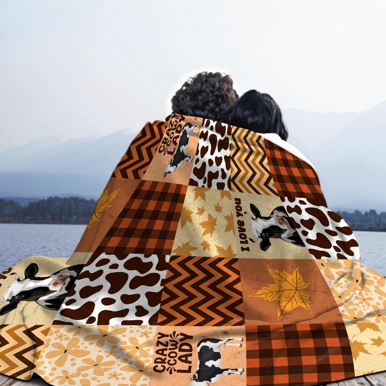 Manta con estampado de vaca, linda manta de vaca ultra suave, con hojas de arce, manta de otoño para niños pequeños, mujeres y hombres, regalos de
