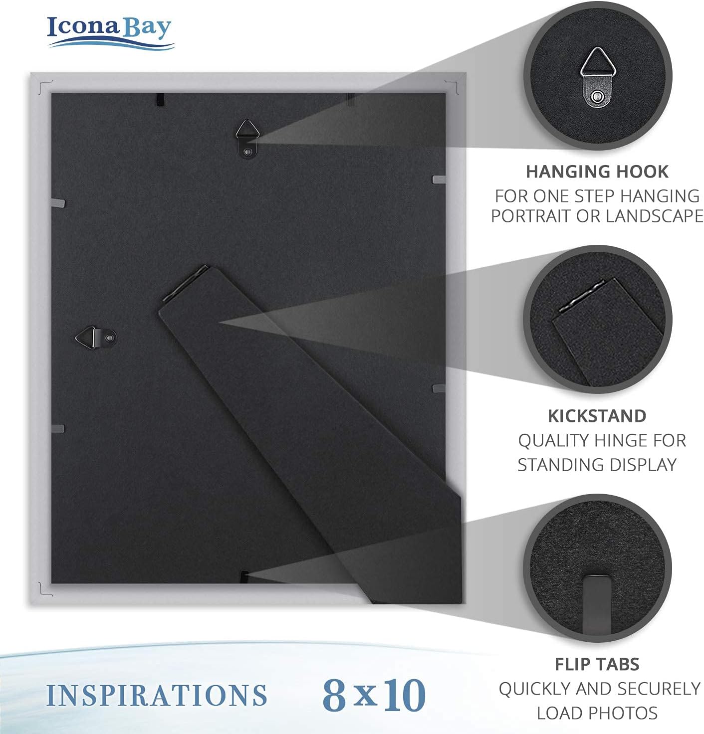 Icona Bay – Juego de marcos de fotos (6 unidades), Ganchos para montaje en pared y caballete de mesa incluyendo, el monitor horizontal o vertical,
