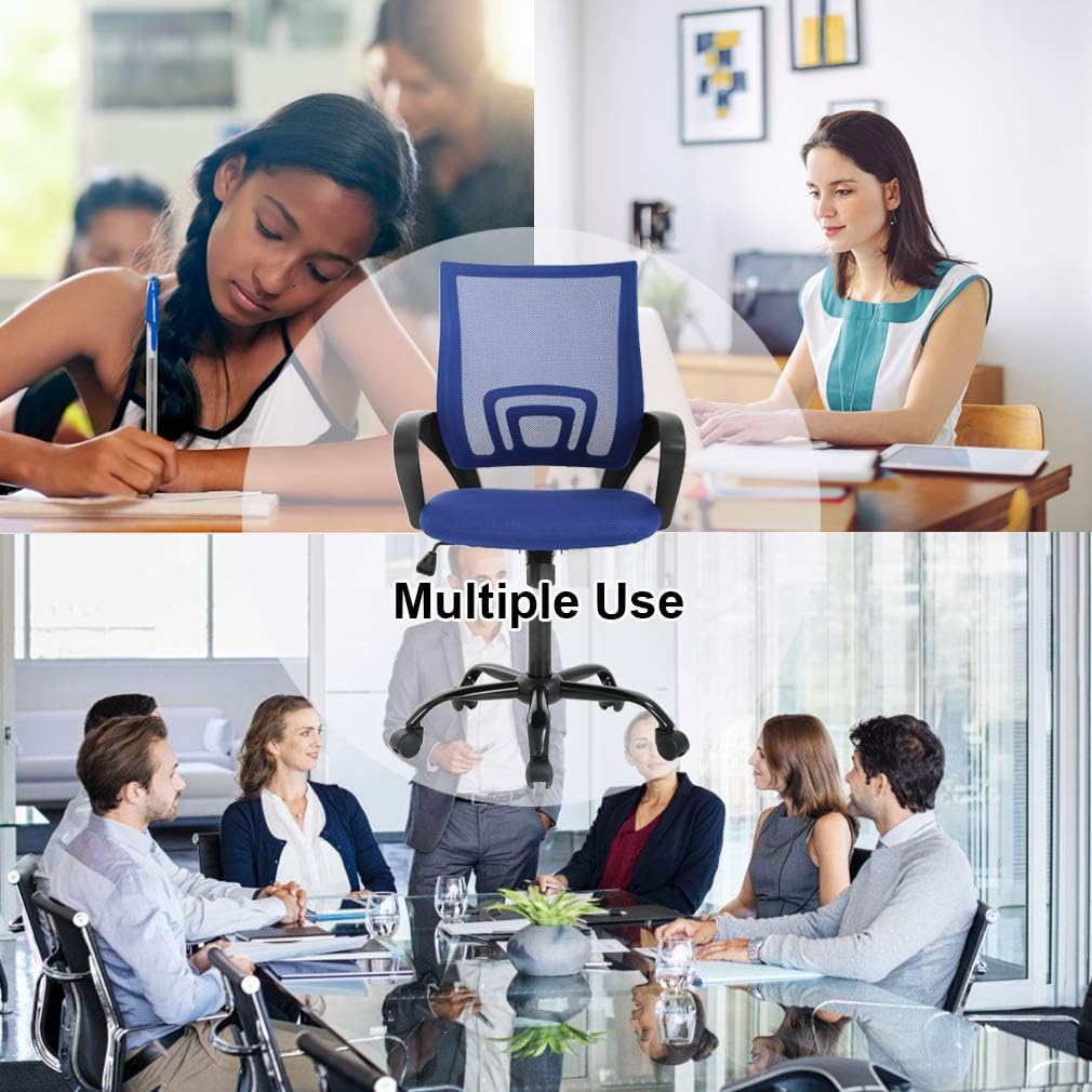 Silla de escritorio ergonómica, silla de oficina de malla para computadora con soporte lumbar y reposabrazos, silla de tareas ajustable para el