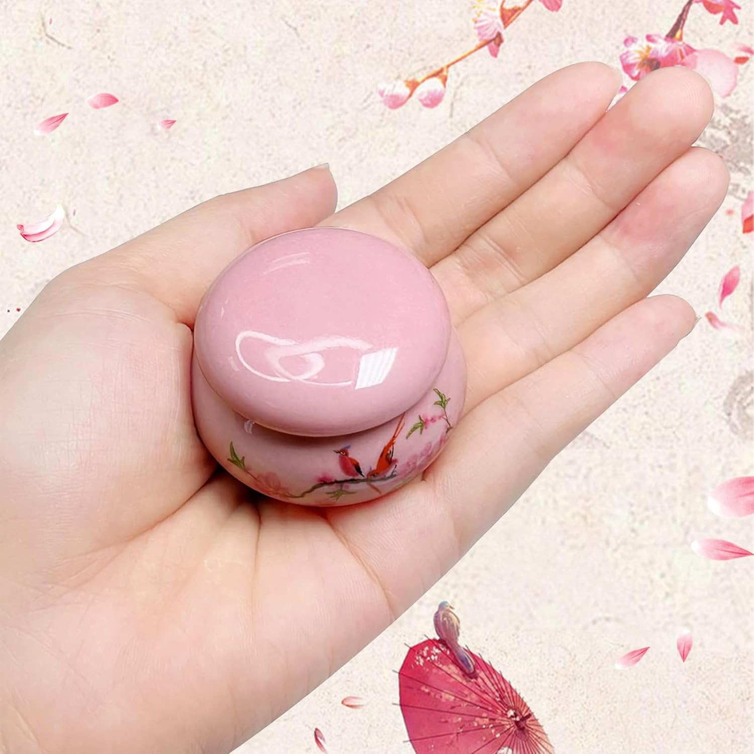 Plato de porcelana Dappen con tapa para polvo líquido acrílico, taza de cerámica, cuenco líquido de uñas (YSHJB008) (rosa)