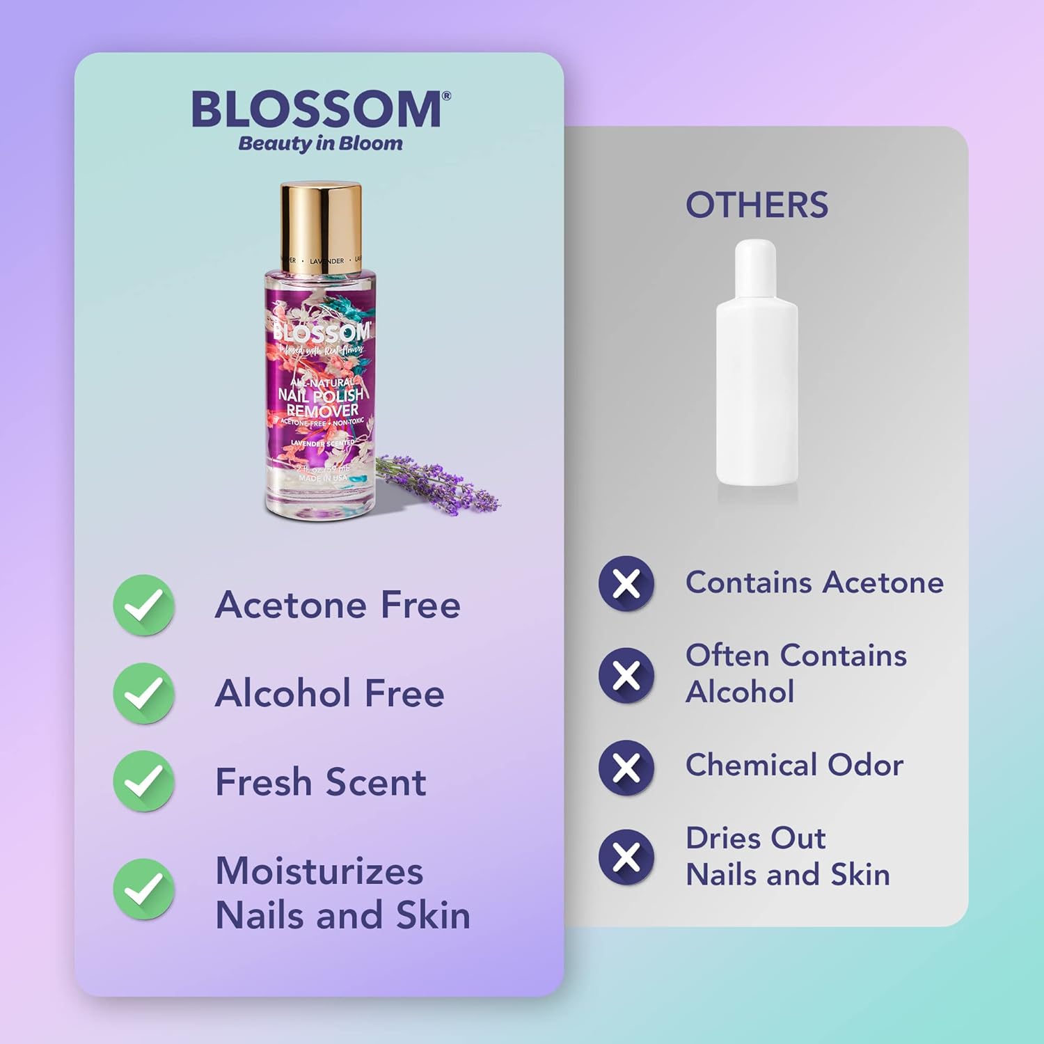 Blossom Todo natural, perfumado, orgánico a base de plantas, vegano, libre de crueldad, removedor de esmalte de uñas sin acetona, infundido con