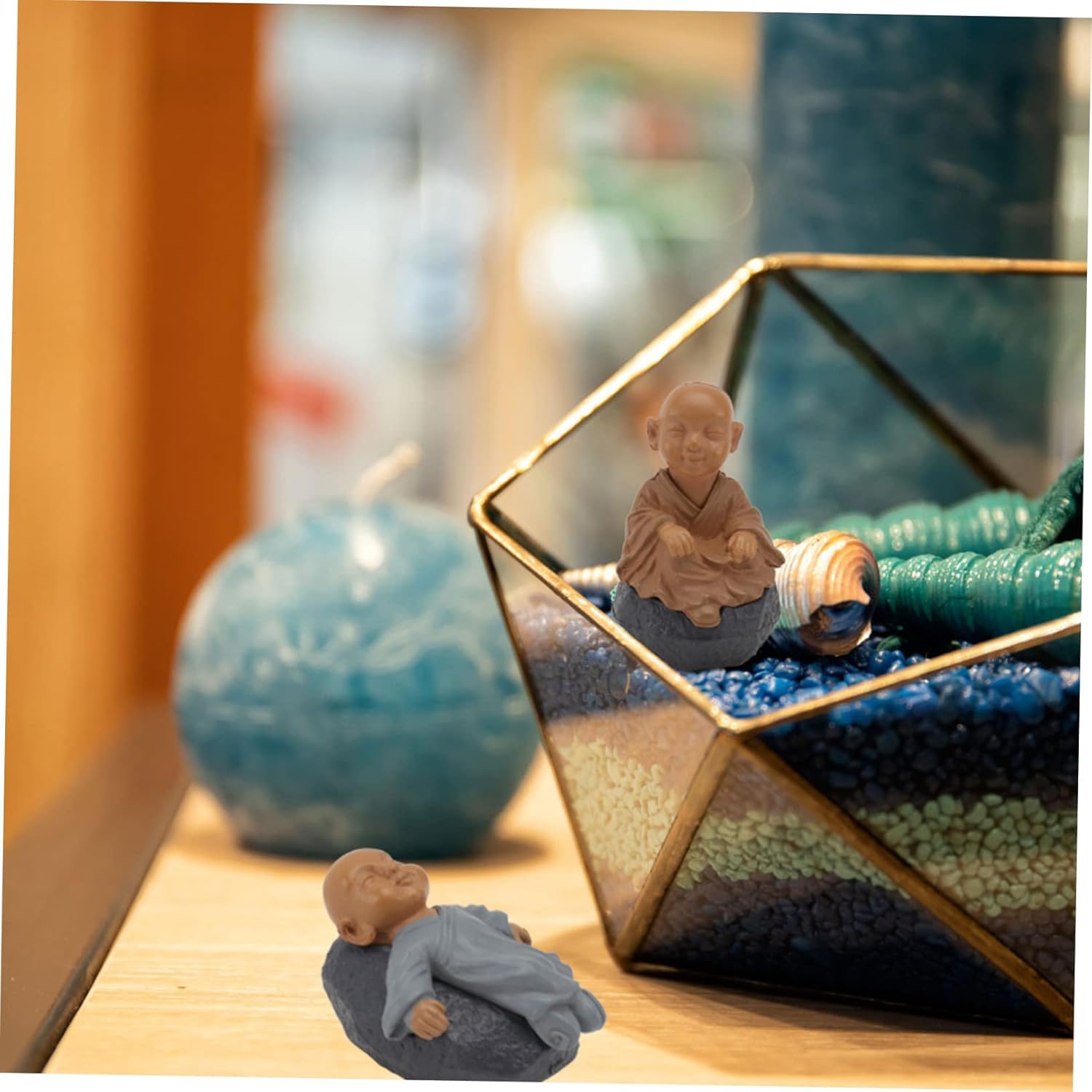 12 piezas de ornamento de paisaje de monje adornos en miniatura accesorios para tablero de instrumentos de automóvil, estatuas al aire libre, figura