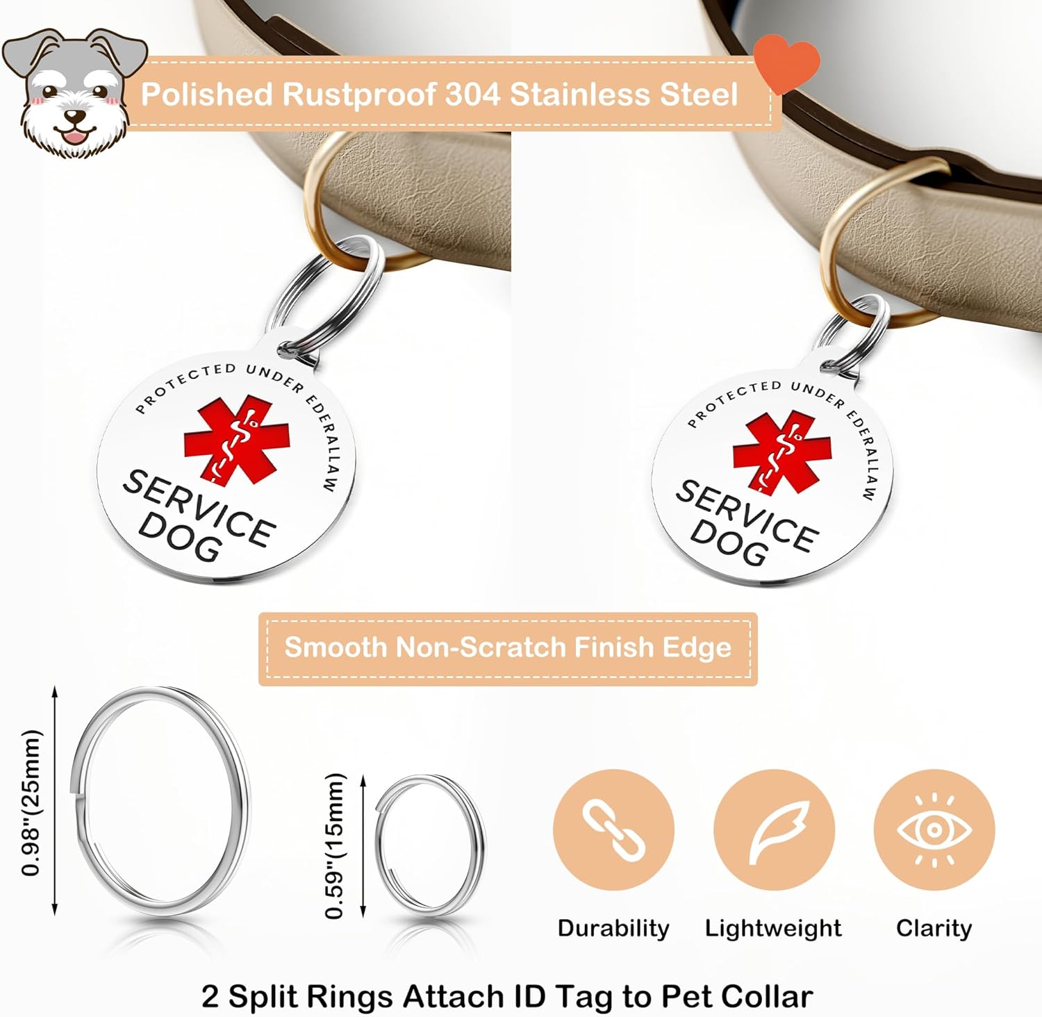 Placa para perro de servicio, etiquetas de perro GISUERY grabadas para mascotas con 4 líneas personalizadas, se fija fácilmente al arnés del chaleco
