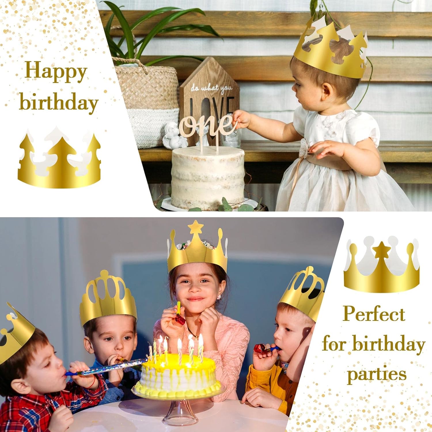 Crtiin 500 coronas de papel doradas a granel, para fiestas, rey, princesa, coronas doradas, sombreros de fiesta dorados para niños y adultos,