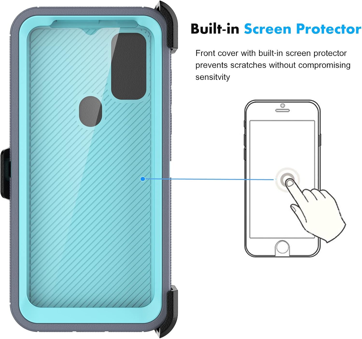Njjex Funda resistente para Motorola Moto G Pure para Moto G Power 2022 con funda de clip para cinturón, protector de pantalla integrado resistente