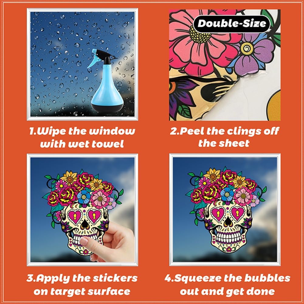 81 calcomanías para ventana del Día de los Muertos, Día de los Muertos, calcomanías mexicanas de Halloween para ventana, calavera de azúcar,