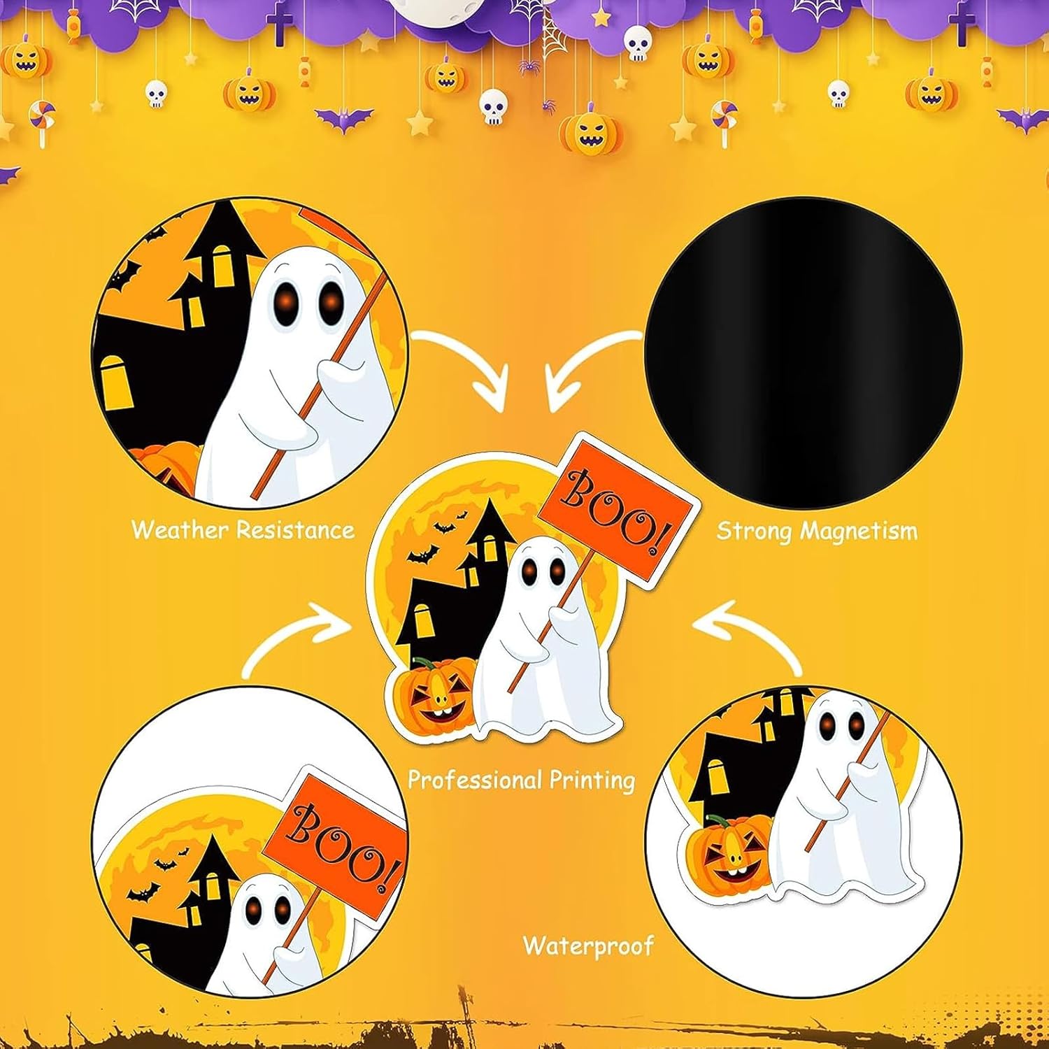 QODOLSI 12 calcomanías para el cuerpo de Halloween para automóvil, adsorción, calabaza, fantasma, mago, personalidad, impresión clara, adornos