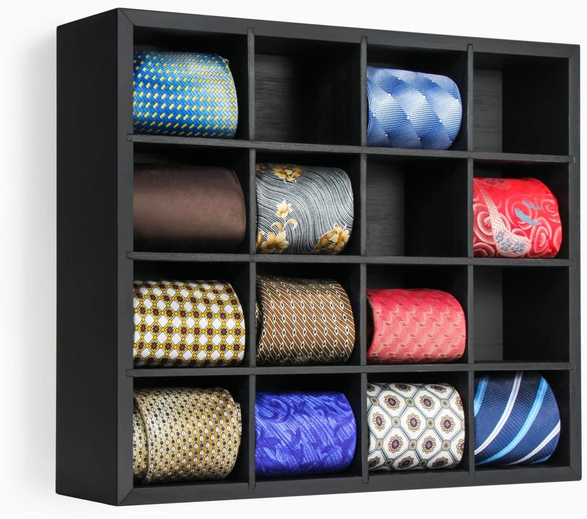B4Life Estante de corbata montado en la pared, organizador de corbatas para pared, organizador de corbatas de bambú para hombre, soporte de pared