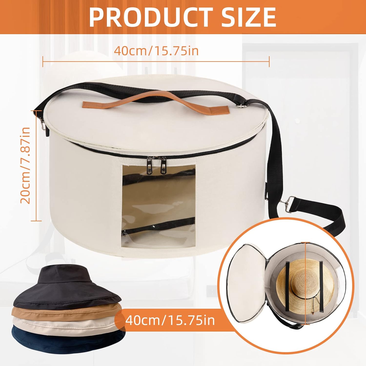 Caja de almacenamiento para sombreros de 16 x 8 pulgadas, cajas de viaje para sombreros con tapas, cajas redondas para sombreros para mujeres, caja